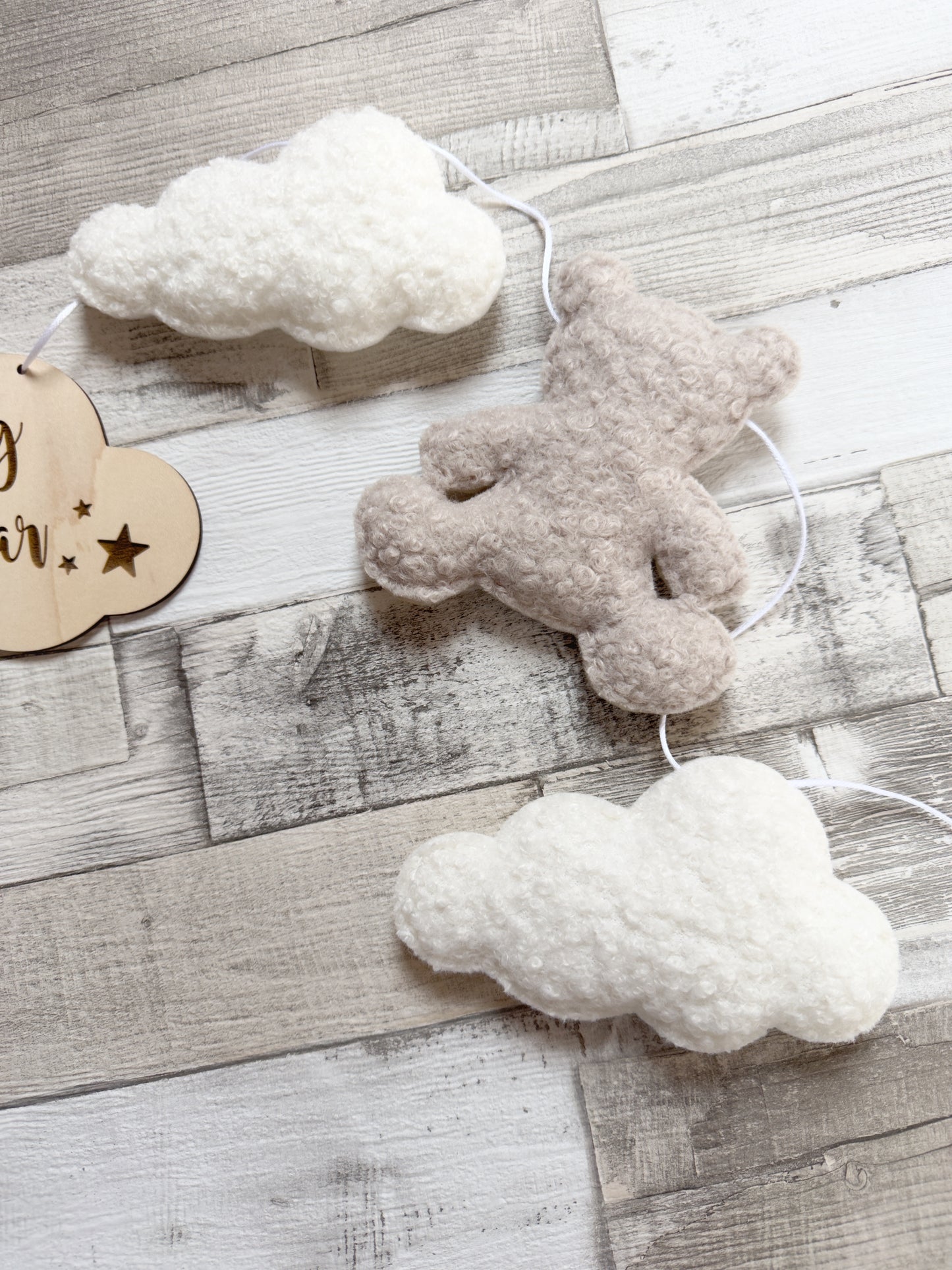 Dream Big Little Bear Bunting - Bouclé Clouds & Teddy Bears - Ivory & Stone Bouclé