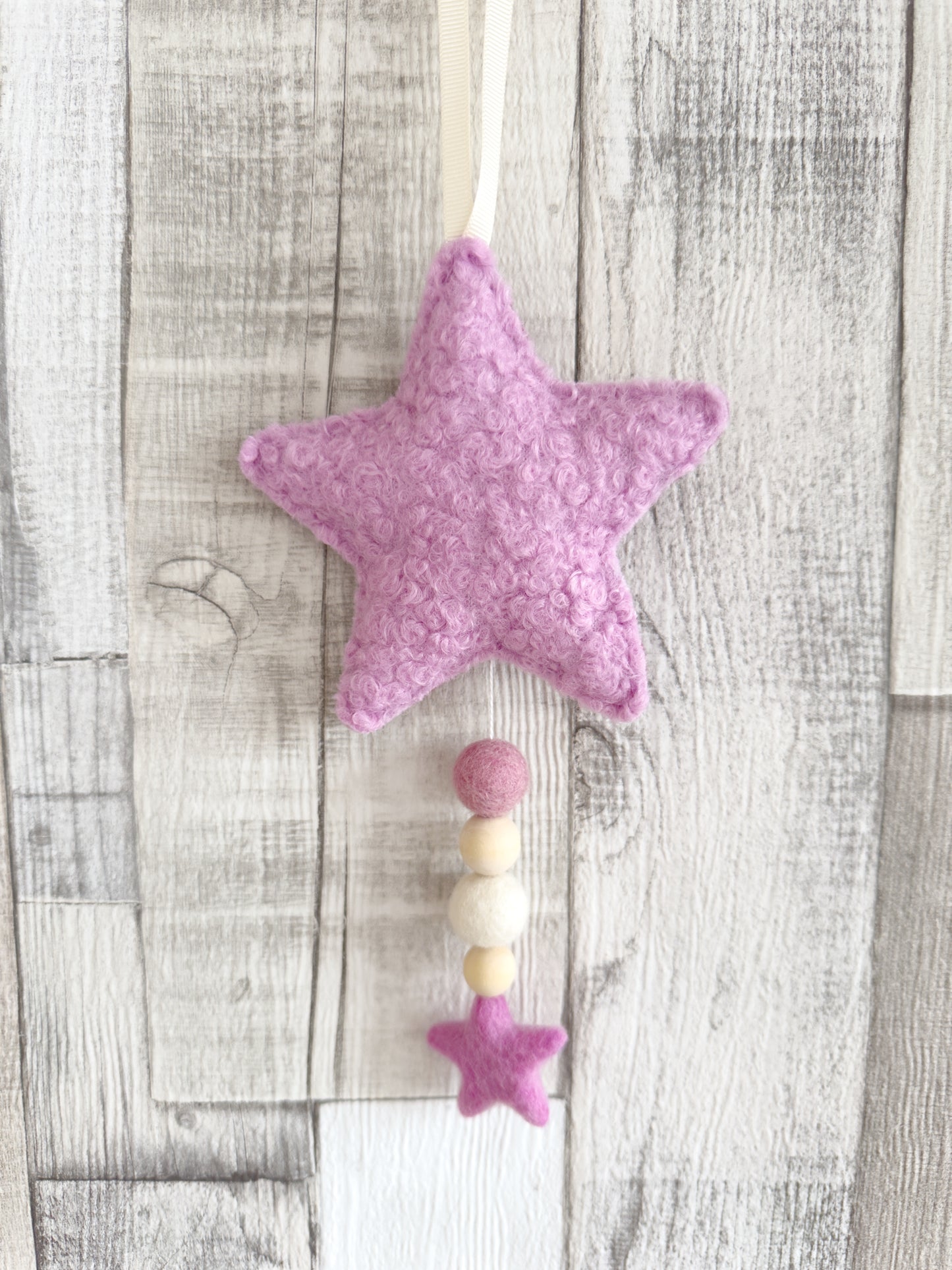 Bouclé Star Hanging Decoration - Ivory & Fuchsia Pink - READY TO POST