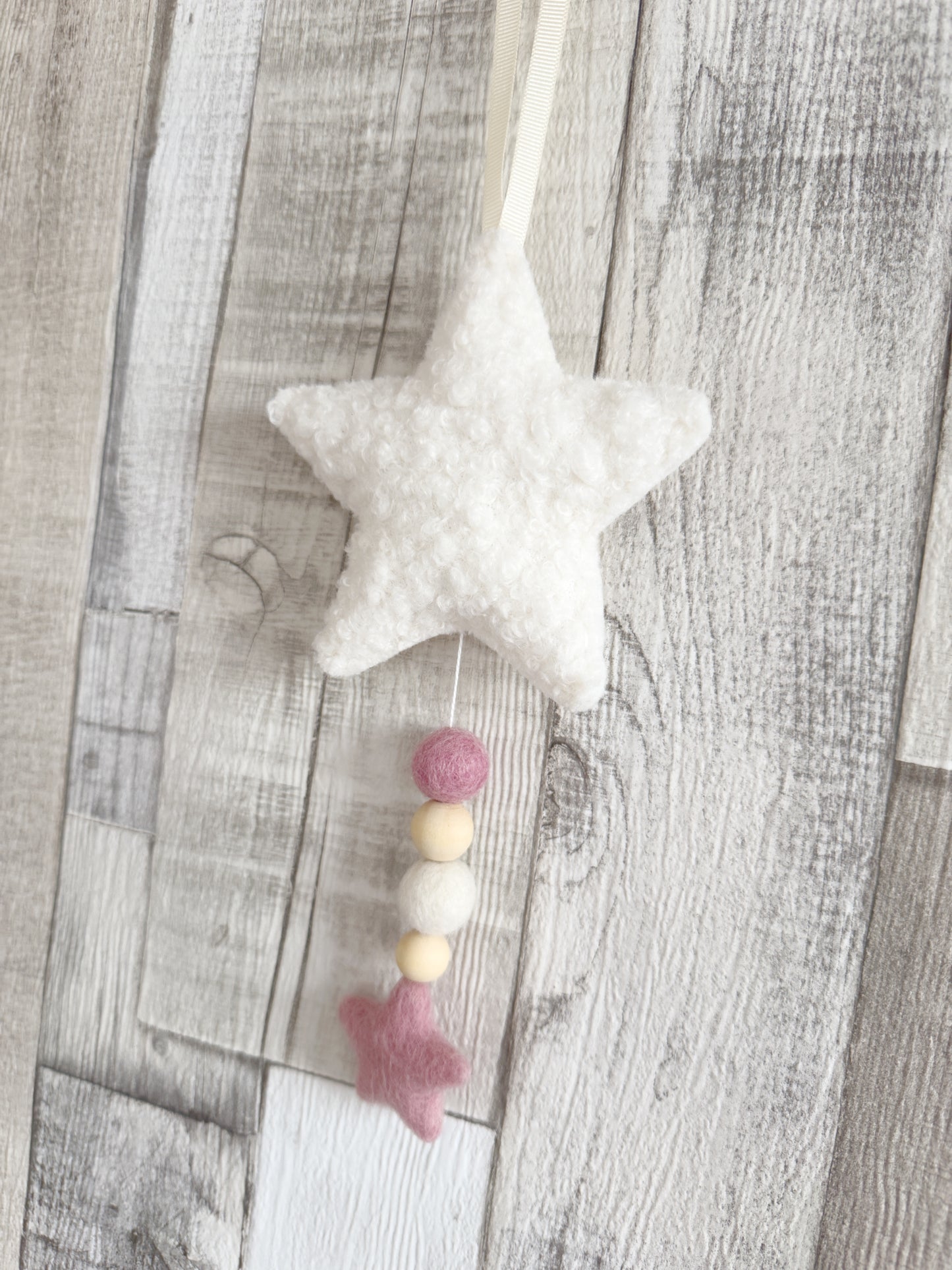 Bouclé Star Hanging Decoration - Ivory & Dusty Pink - READY TO POST