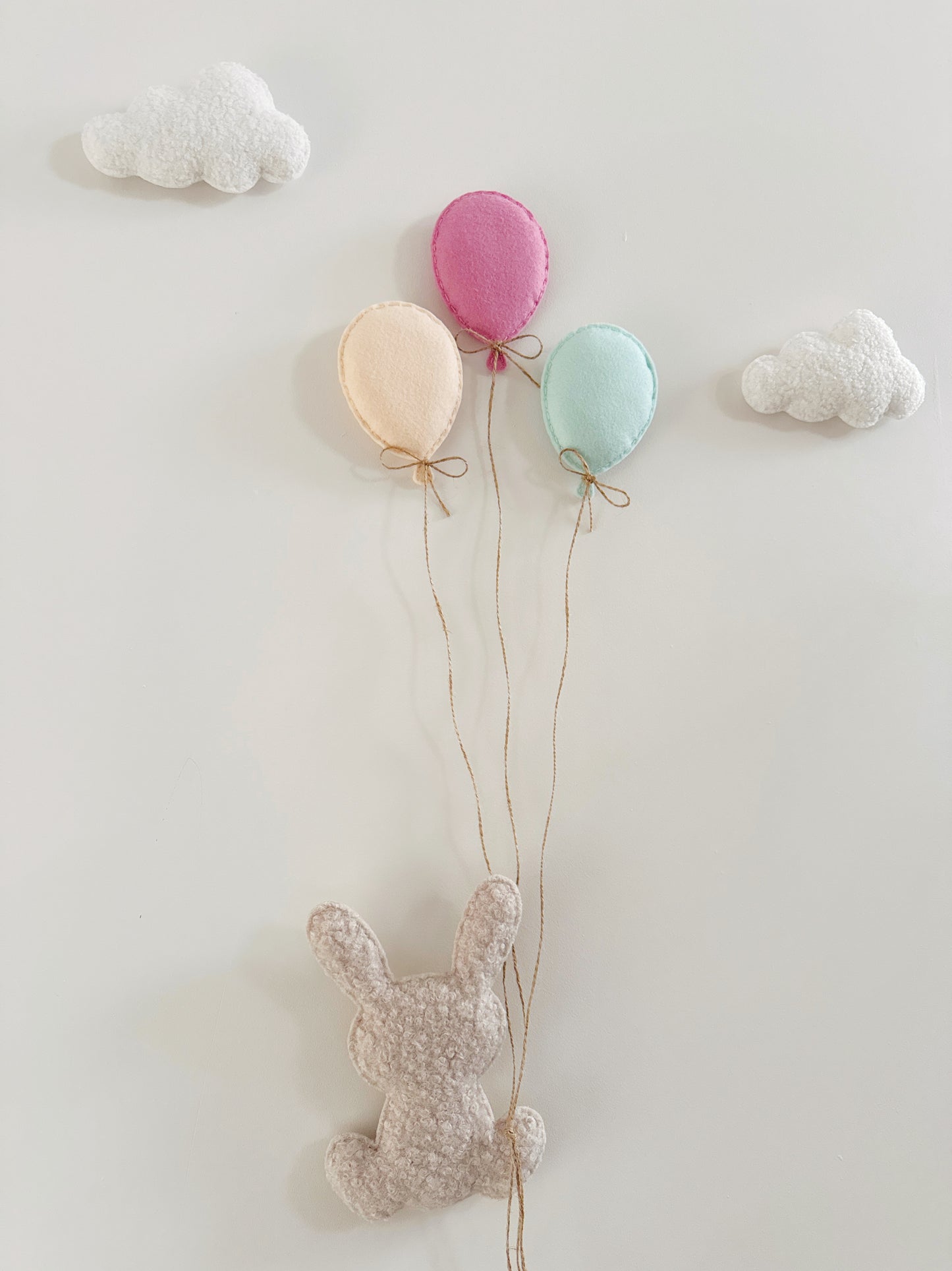 Balloons & Clouds Wall Display Set - 3 Mini Balloons Mixed Colours, Large Bunny - Ivory & Stone Bouclé - READY TO POST
