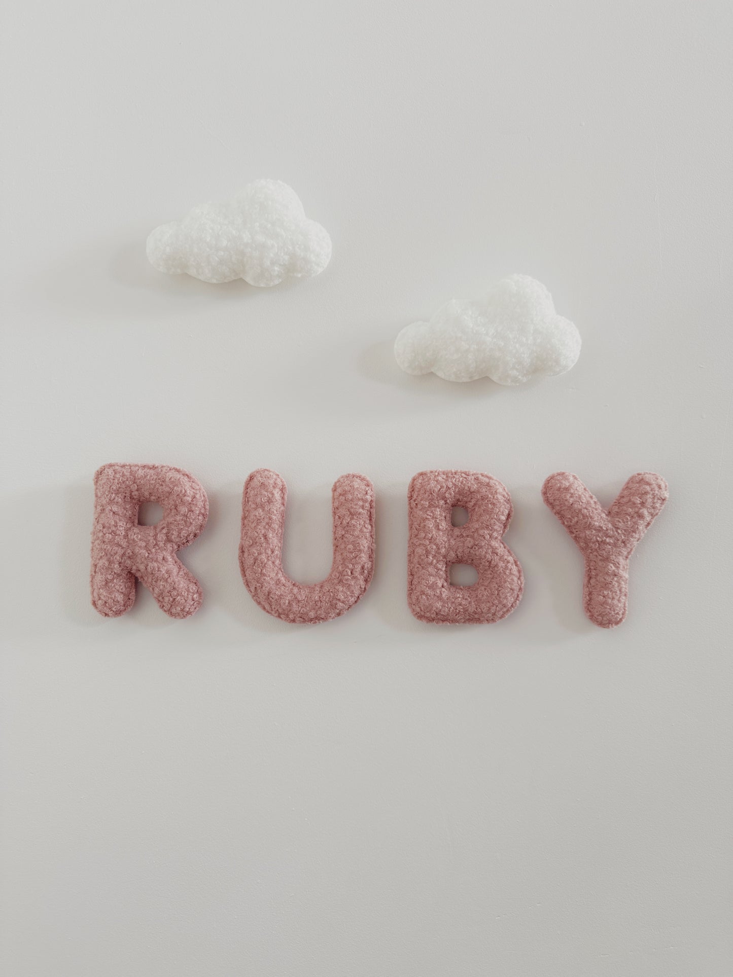 Personalised Name & Clouds Wall Display Set - Ivory & Rose Bouclé