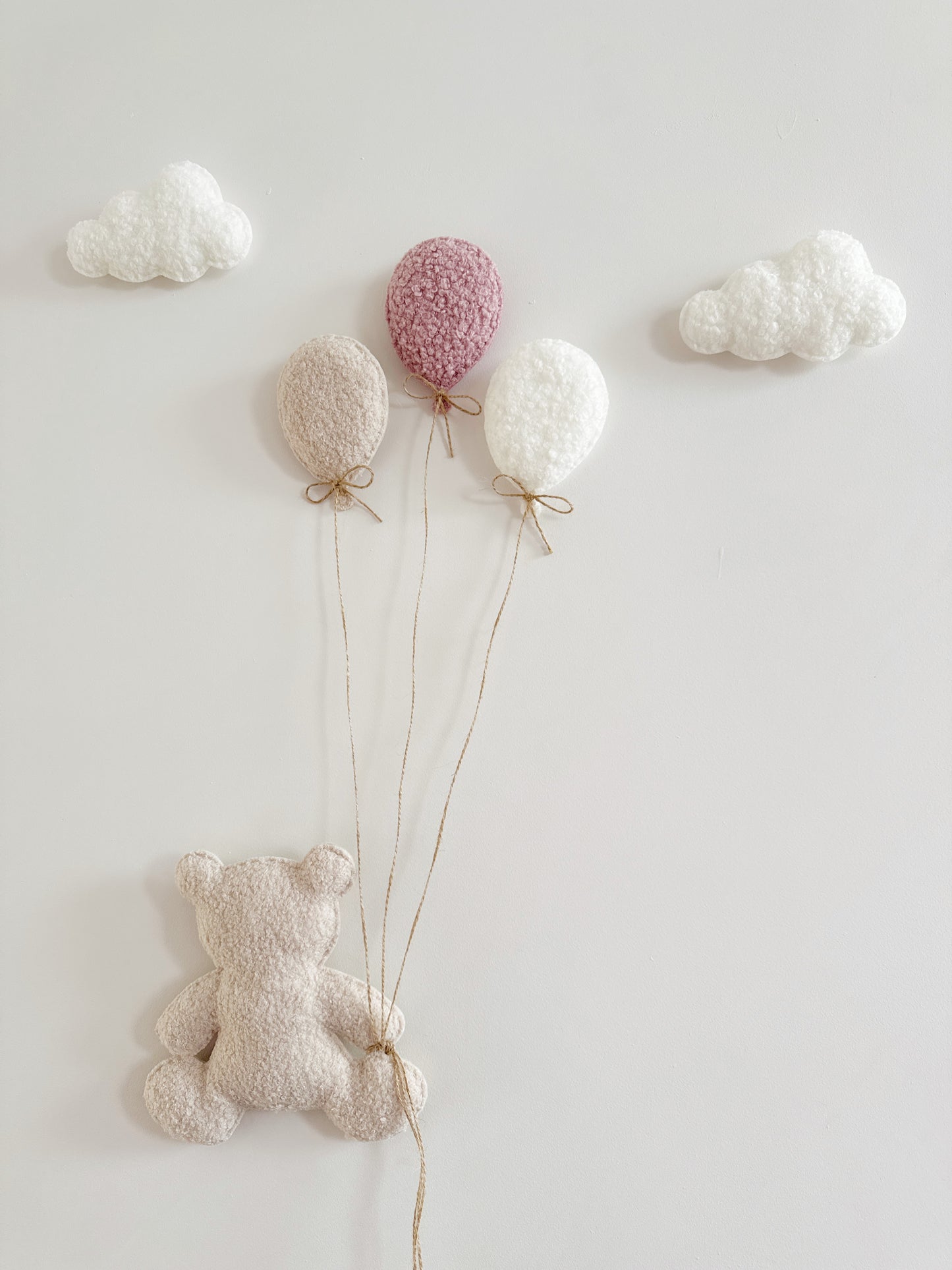Balloons & Clouds Wall Display Set - 3 Mini Balloons, Large Teddy Bear - White & Stone Bouclé (Copy)