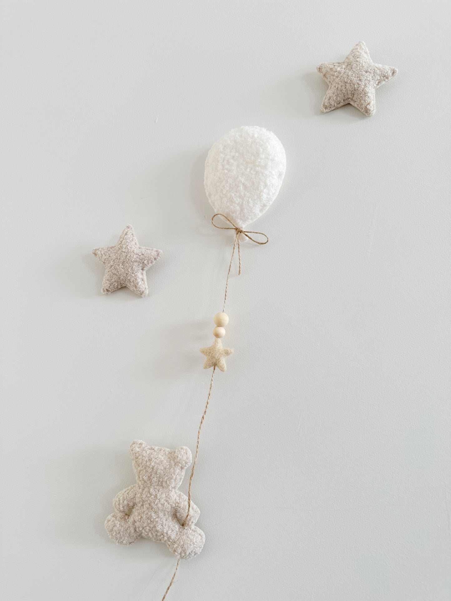 Mini Baby Bear Wall Display Set - Balloon & Teddy Bear with Stars - Ivory & Ecru Bouclé