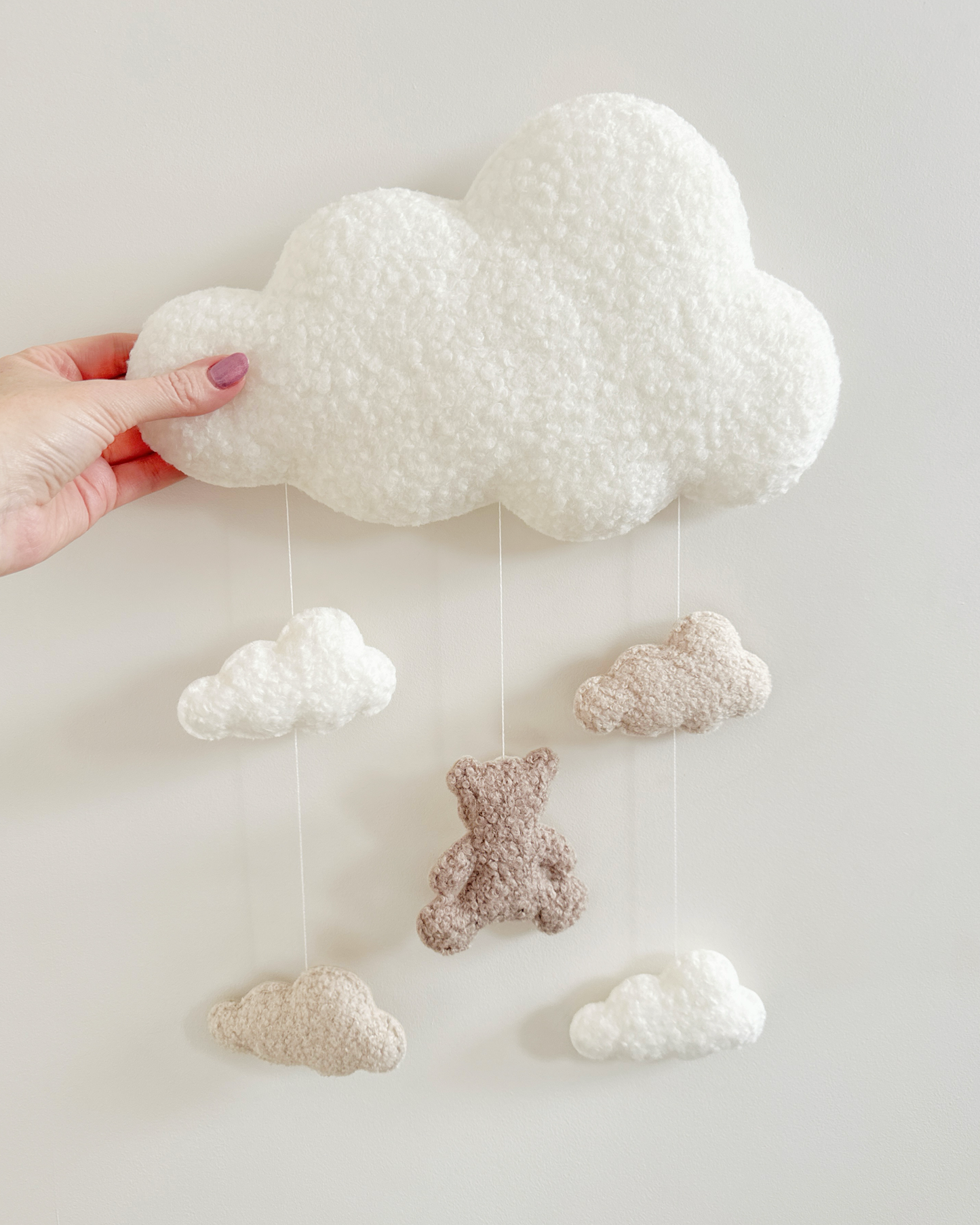 Teddy Bear & Clouds Bouclé Cloud Wall Mobile