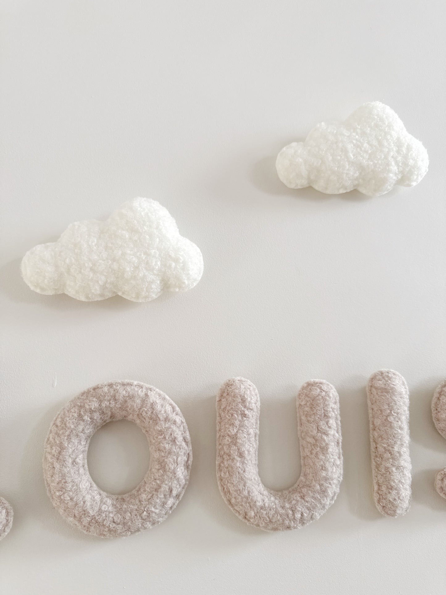 Personalised Name & Clouds Wall Display Set - Ivory & Stone Bouclé