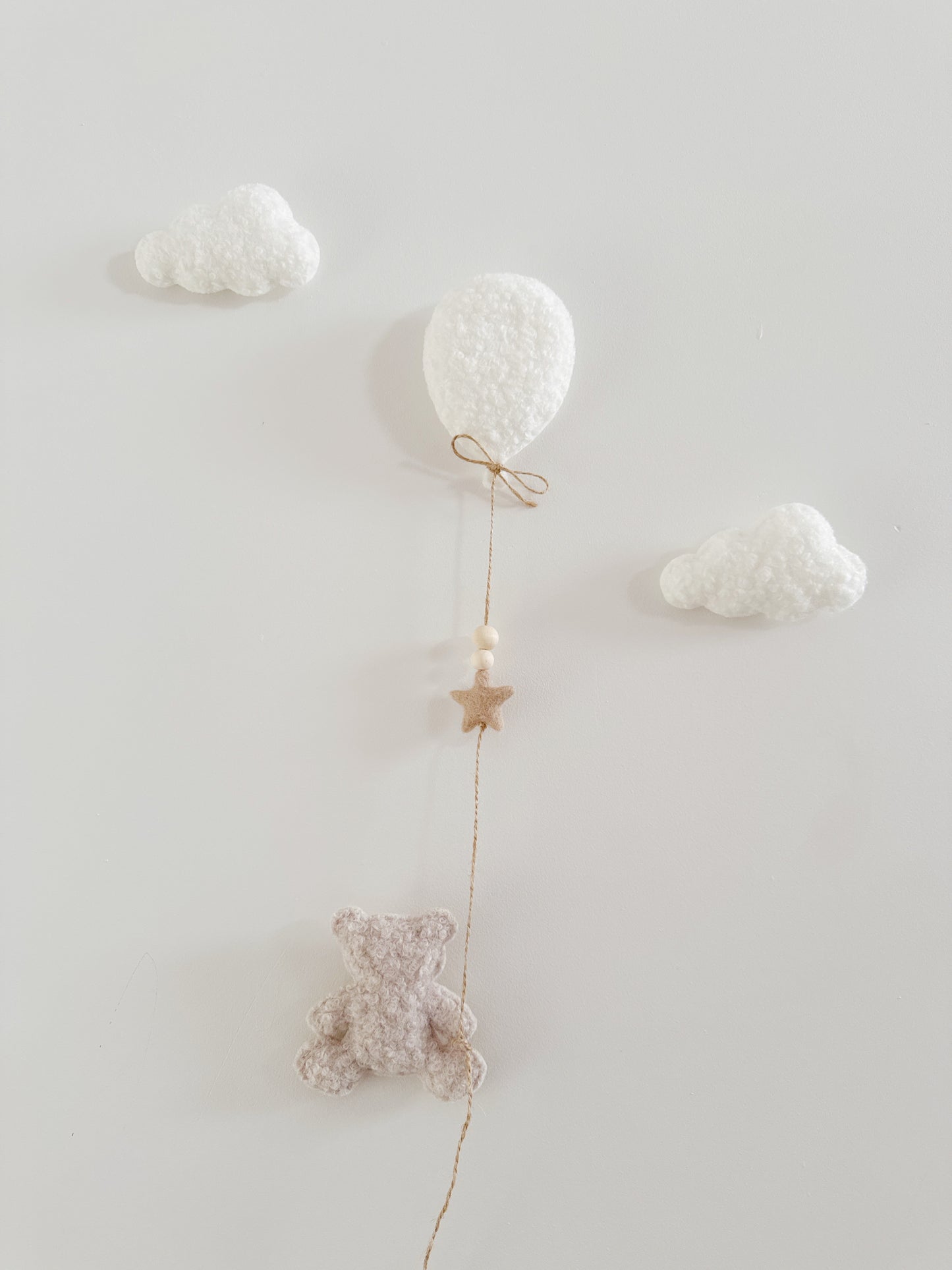 Mini Baby Bear Wall Display Set - Balloon & Teddy Bear with Clouds - Ivory & Stone Bouclé