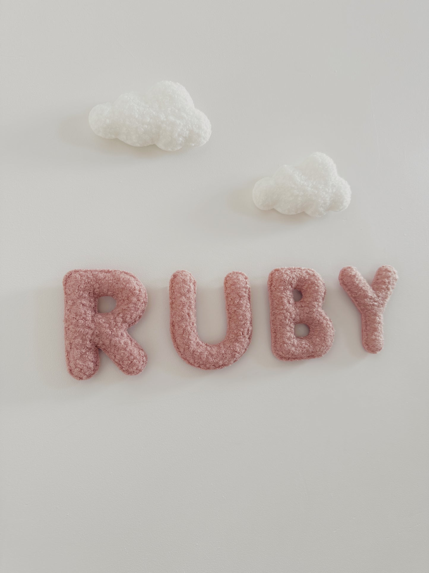 Personalised Name & Clouds Wall Display Set - Ivory & Rose Bouclé