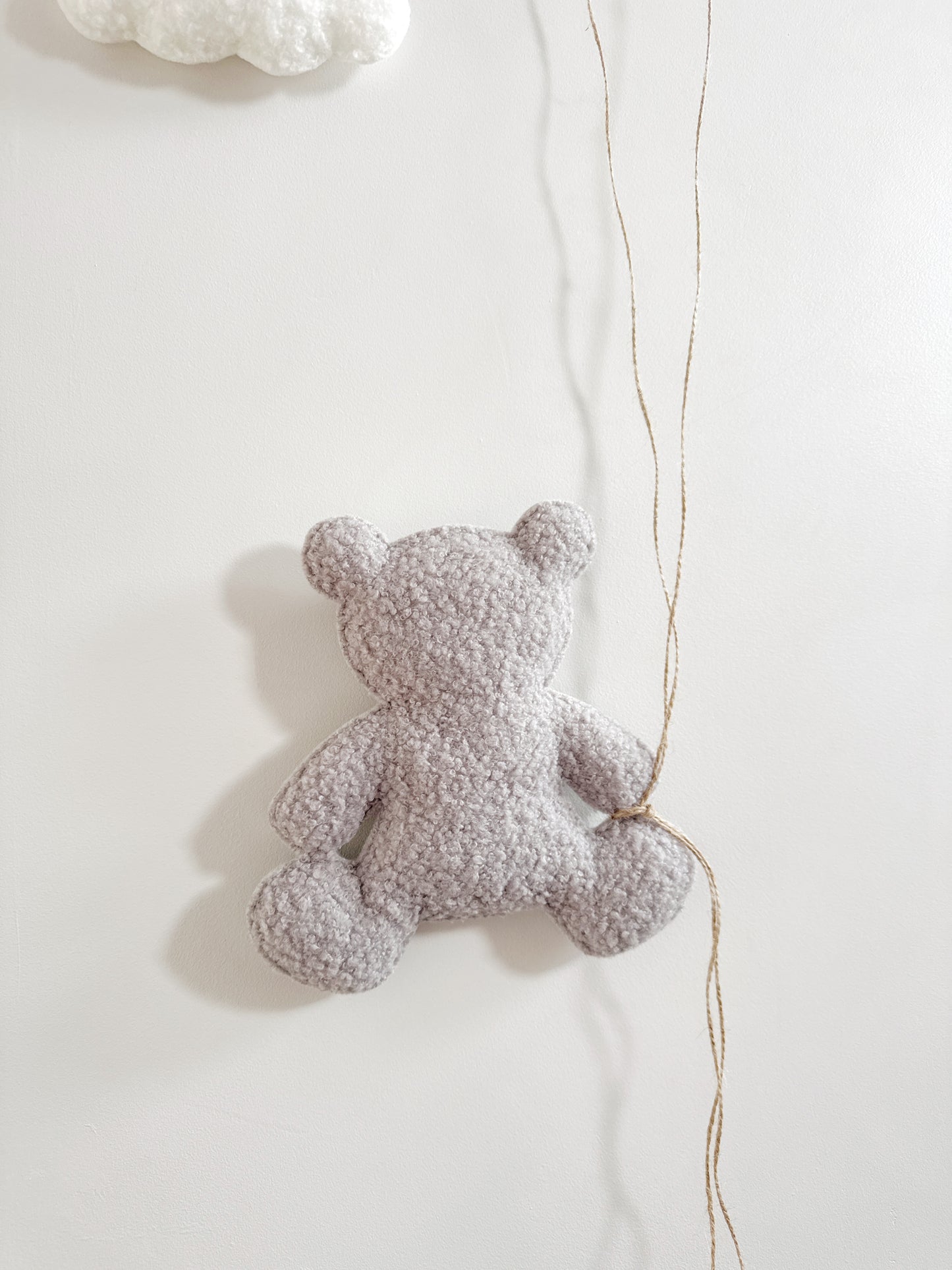 Balloons & Clouds Wall Display Set - 2 Balloons, Large Teddy Bear - Ivory & Light Grey Bouclé