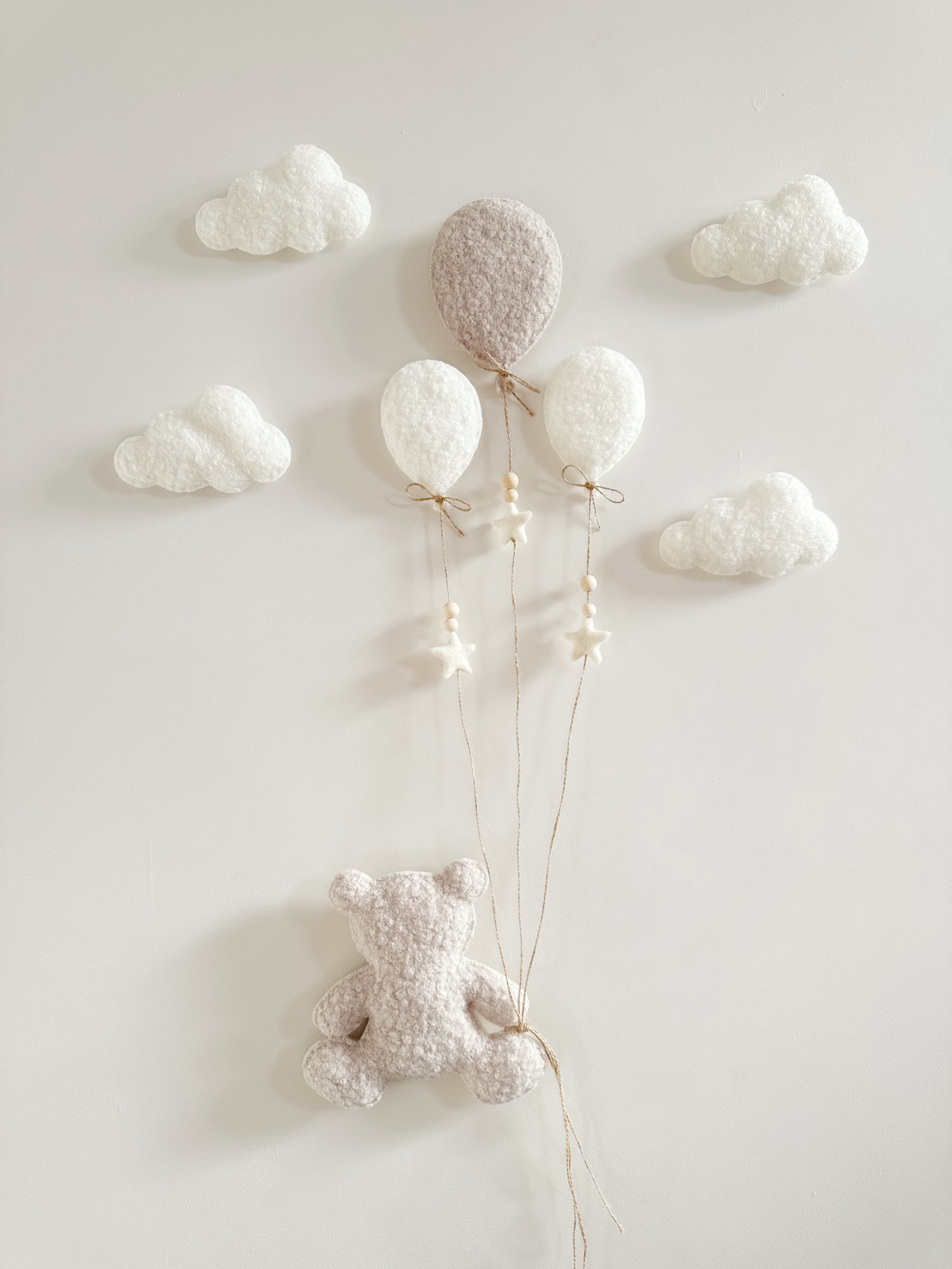 Balloon & Clouds Wall Display Set - 8 piece Small & Mini Balloons - Large Teddy Bear - Ivory & Stone Bouclé