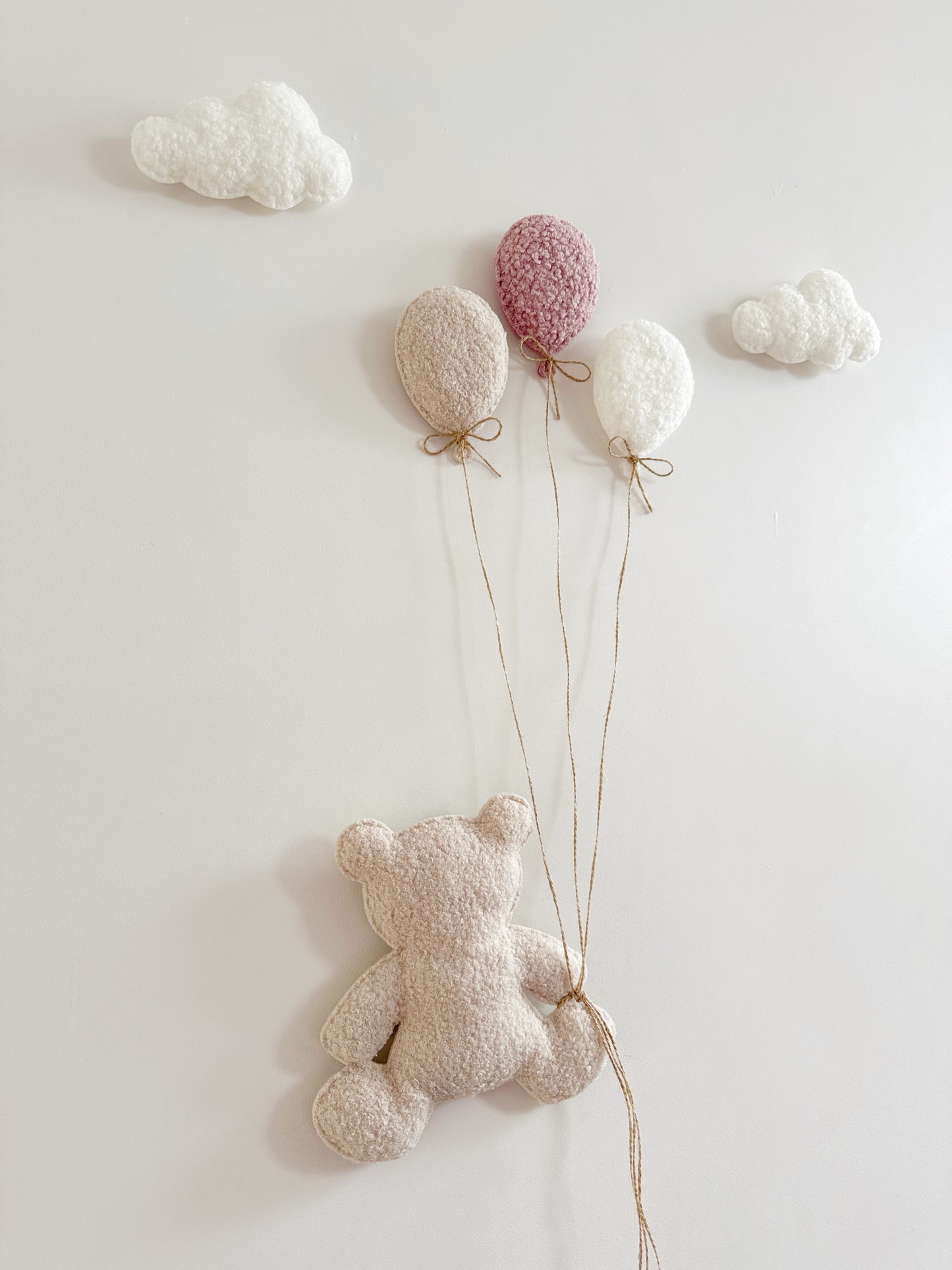 Balloons & Clouds Wall Display Set - 3 Mini Balloons, Large Teddy Bear - White & Stone Bouclé (Copy)