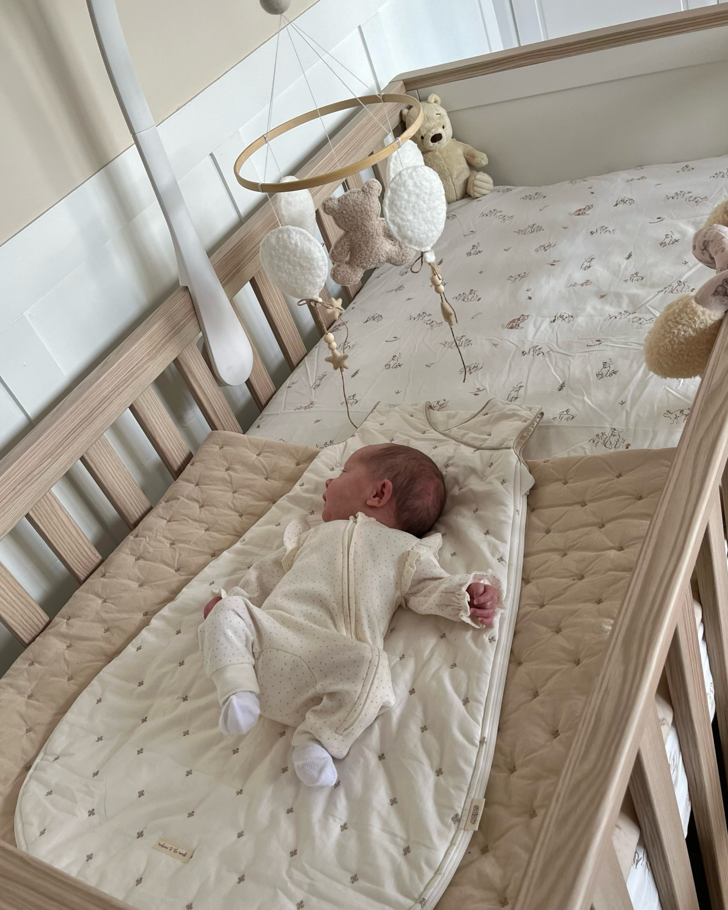 Teddy Bear & Balloons Bouclé Cot Mobile - Ivory & Ecru