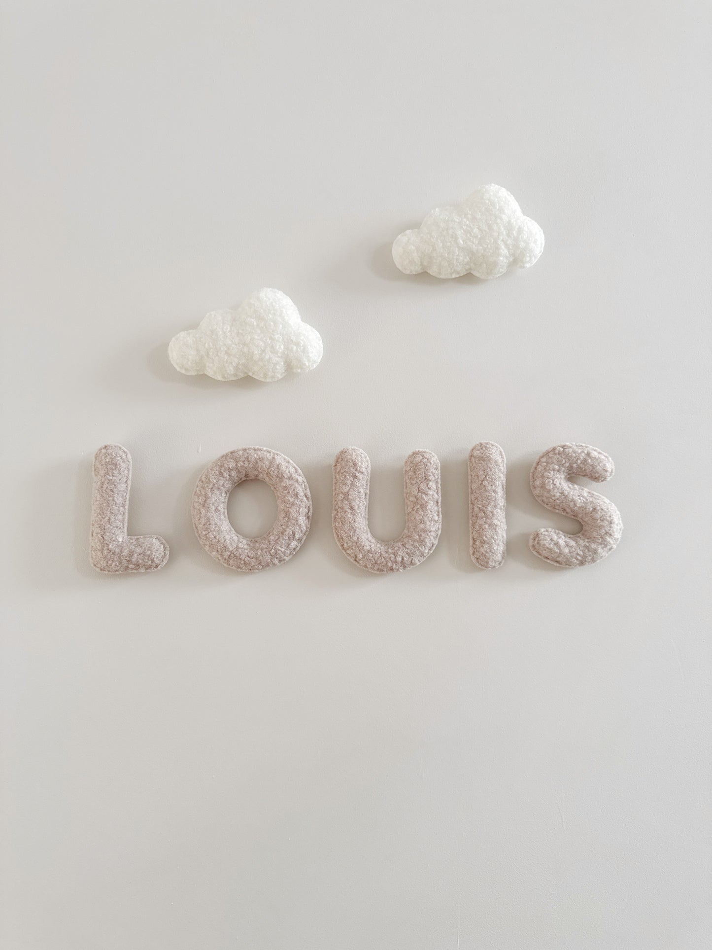 Personalised Name & Clouds Wall Display Set - Ivory & Stone Bouclé