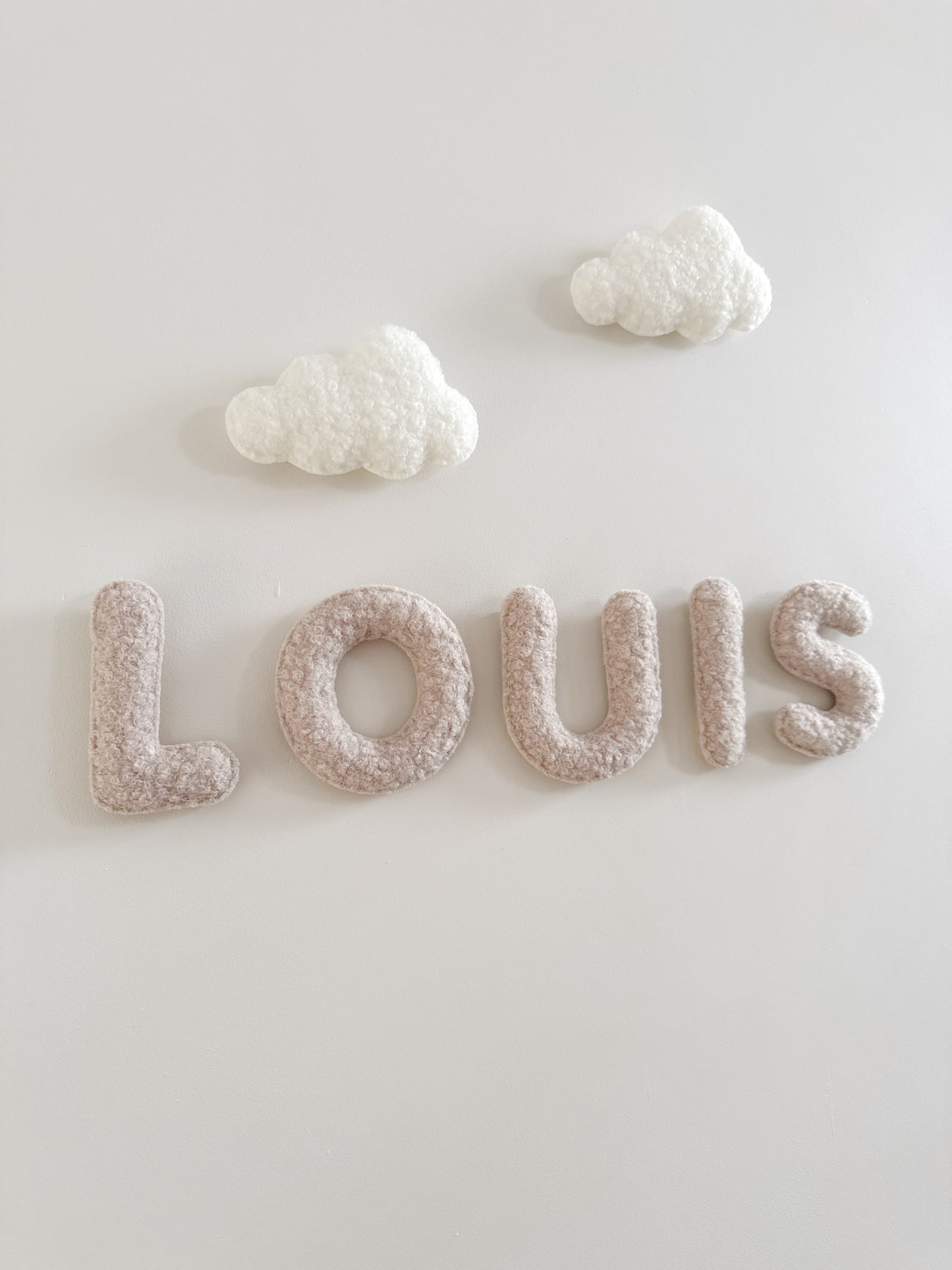 Personalised Name & Clouds Wall Display Set - Ivory & Stone Bouclé