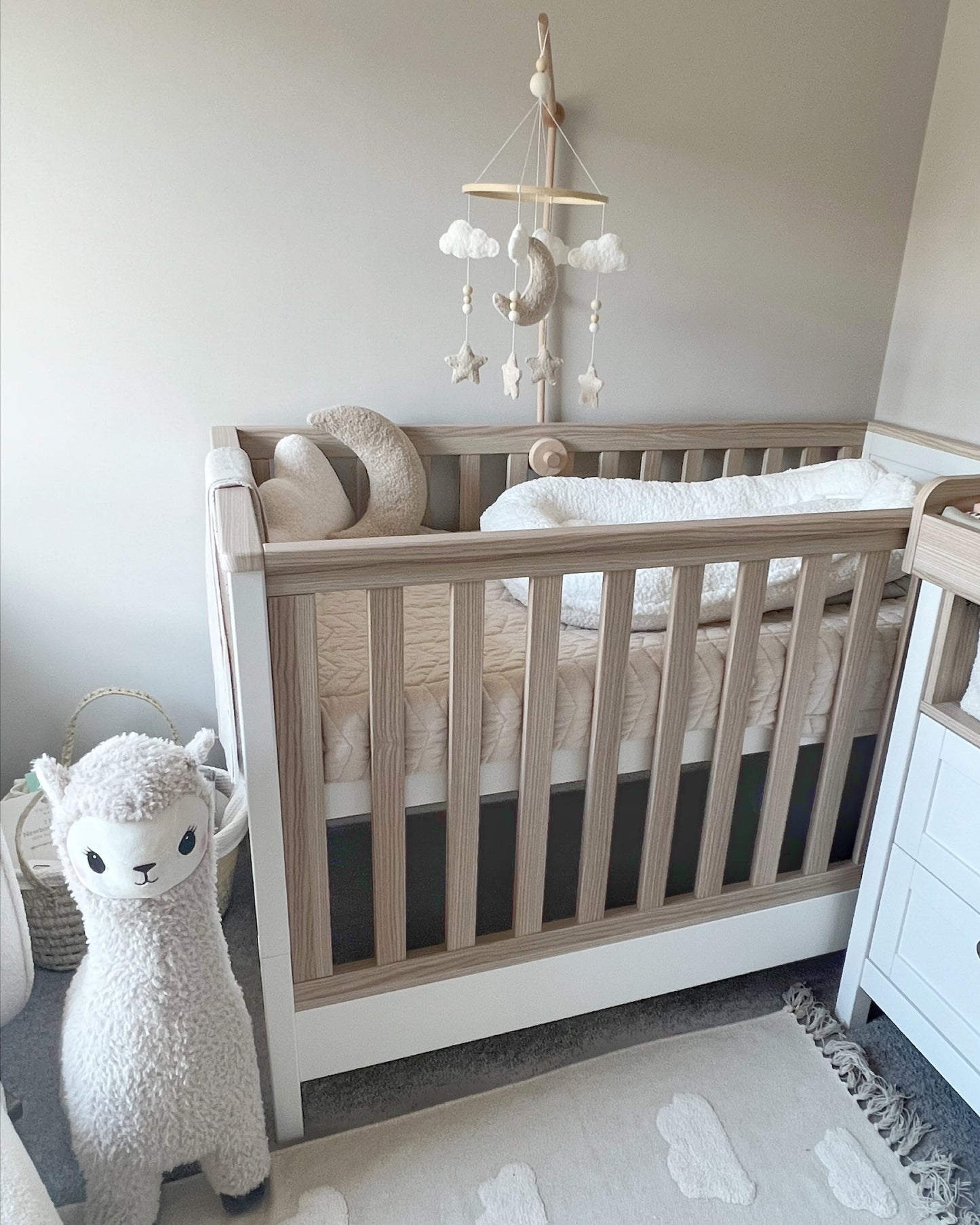 Moon, Clouds & Stars Cot Mobile - Ivory & Ecru Bouclé