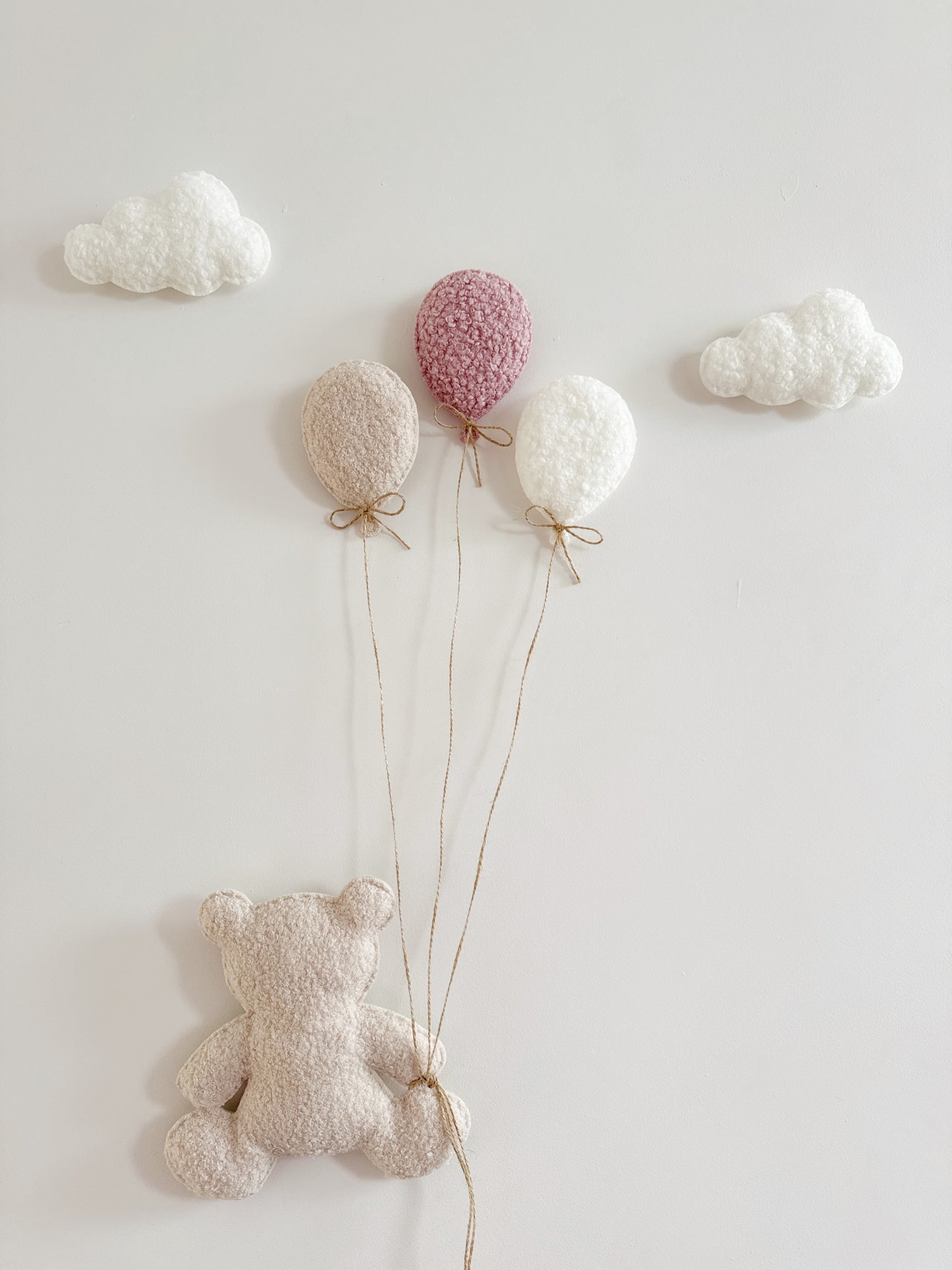 Balloons & Clouds Wall Display Set - 3 Mini Balloons, Large Teddy Bear - White & Stone Bouclé (Copy)