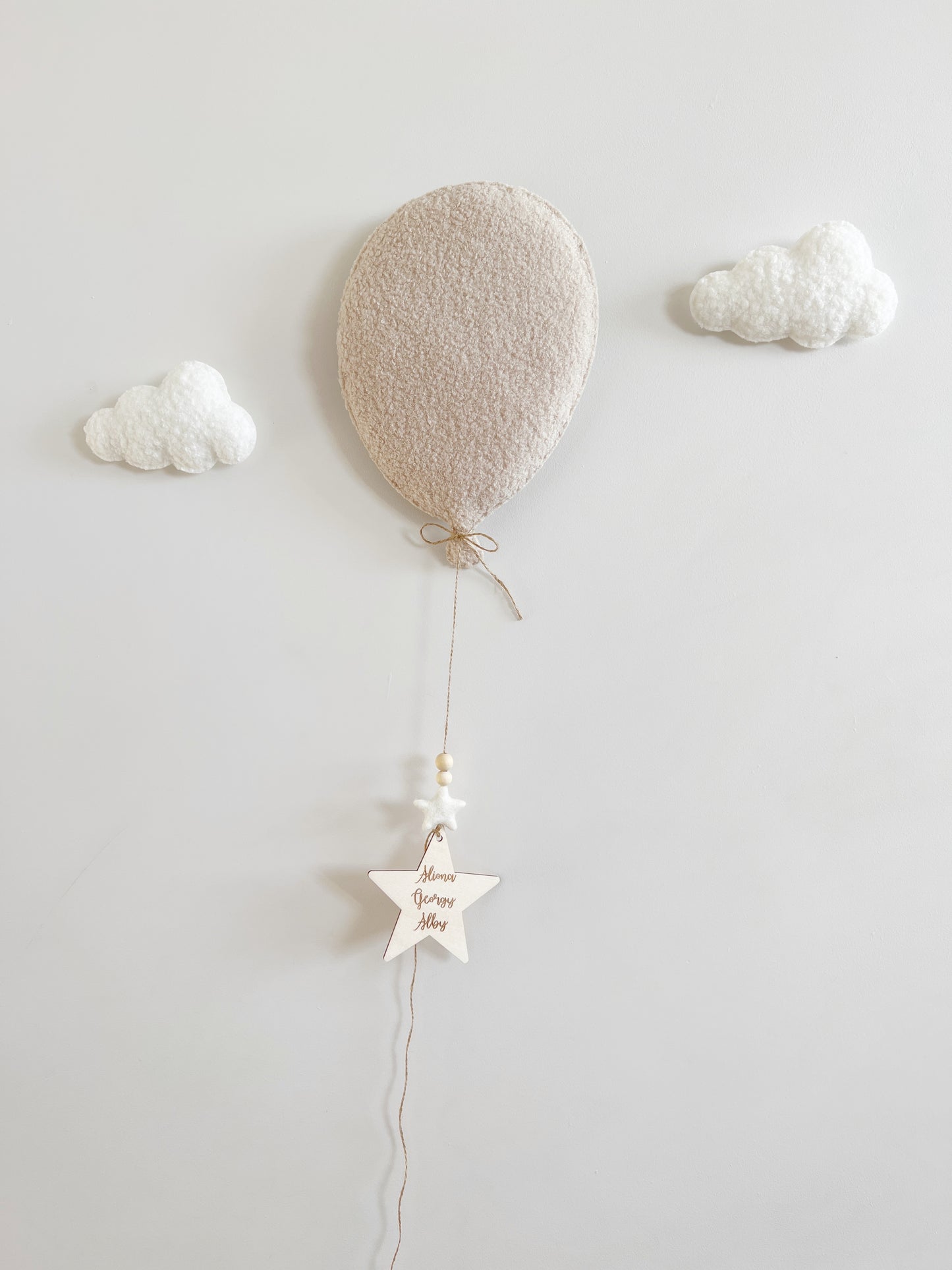 Large Bouclé Balloon with Wooden Star Wall Hanging Decoration