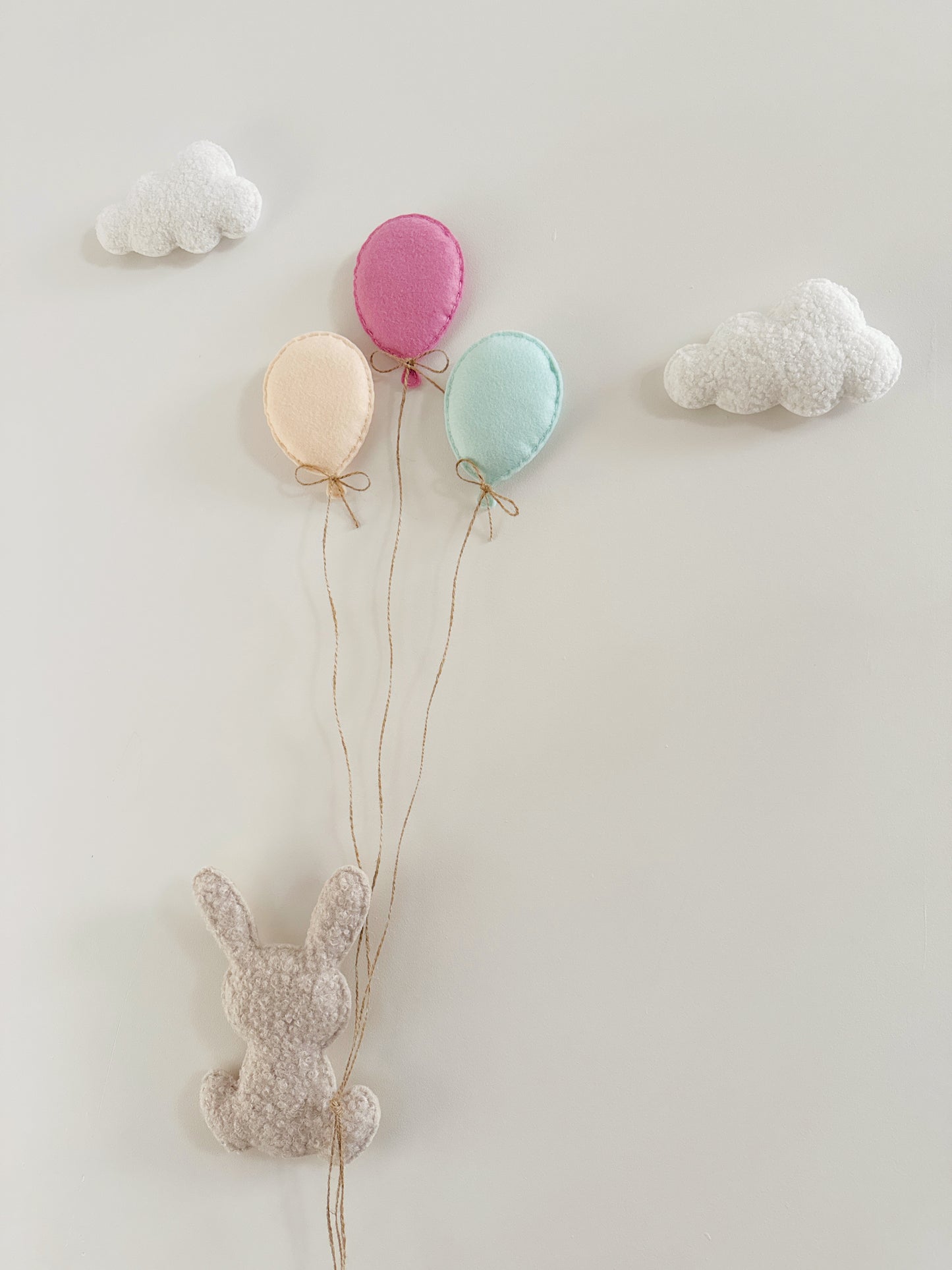 Balloons & Clouds Wall Display Set - 3 Mini Balloons Mixed Colours, Large Bunny - Ivory & Stone Bouclé - READY TO POST