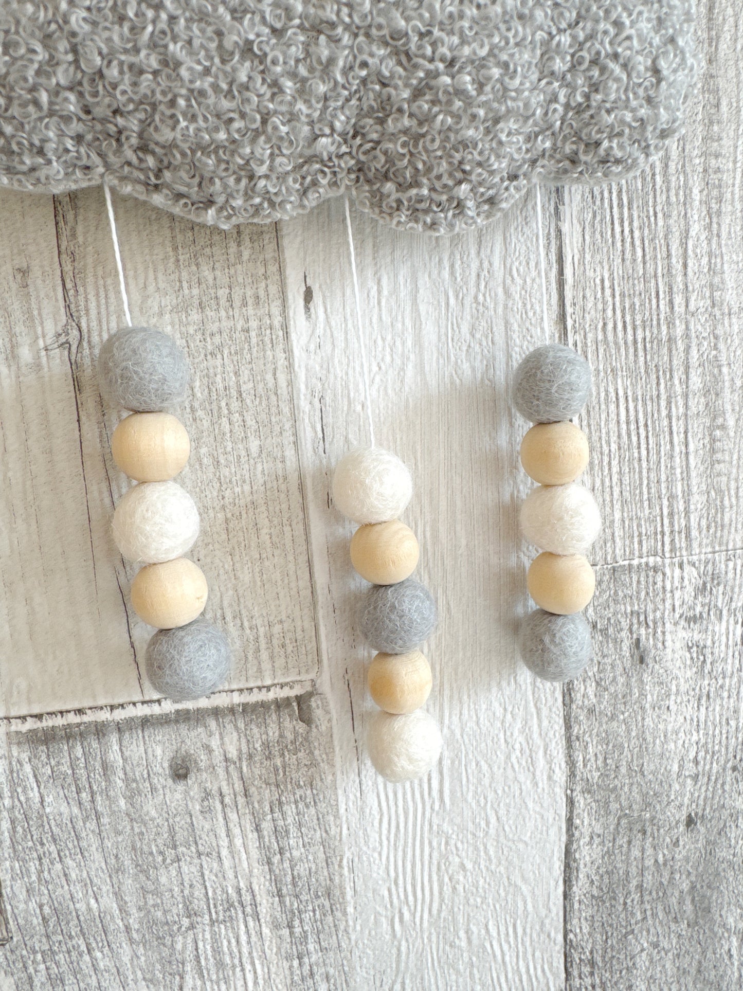 Cloud & Felt Balls Wall Hanger - Light Grey Bouclé - READY TO POST