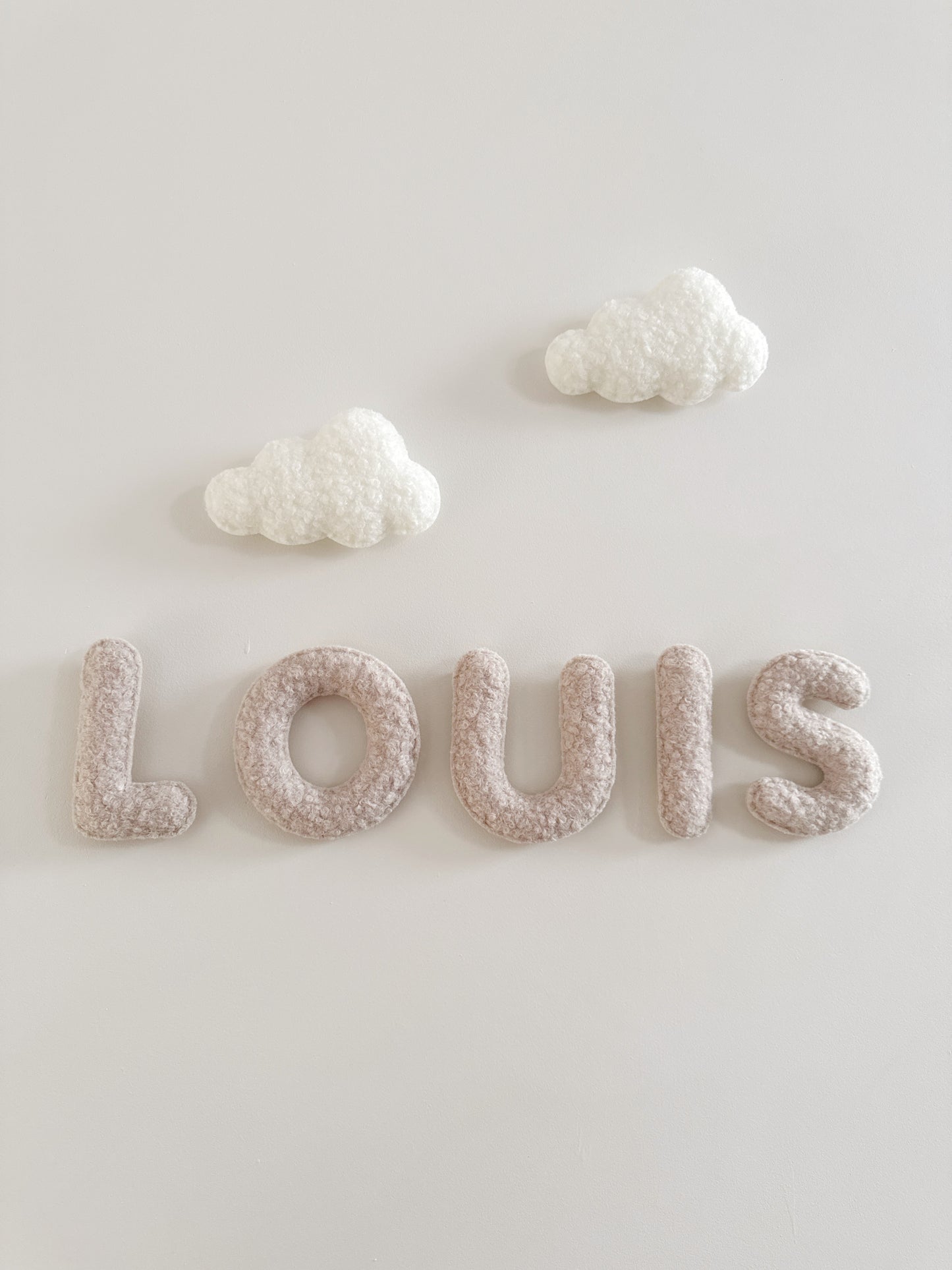Personalised Name & Clouds Wall Display Set - Ivory & Stone Bouclé