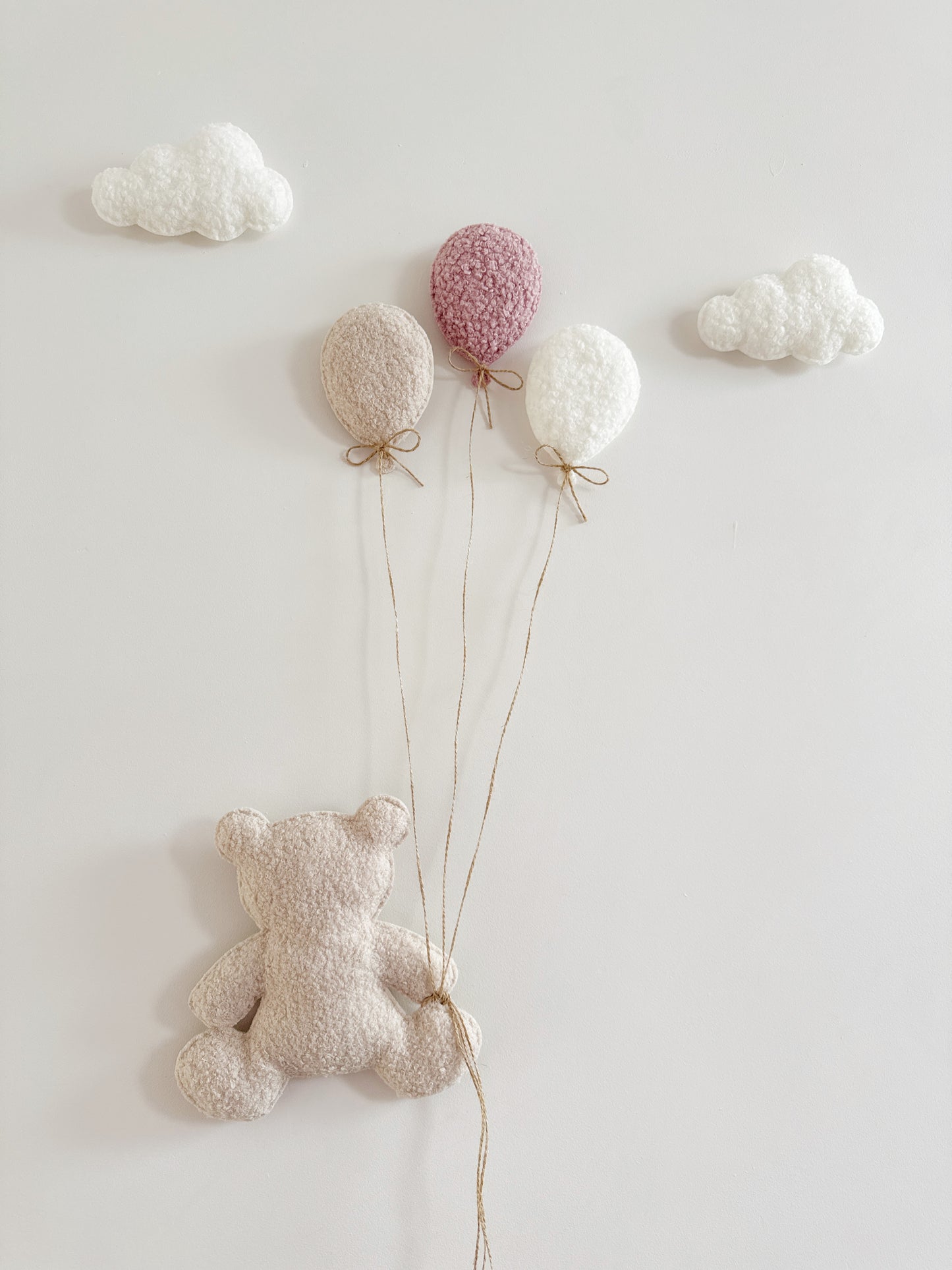 Balloons & Clouds Wall Display Set - 3 Mini Balloons, Large Teddy Bear - White & Stone Bouclé (Copy)