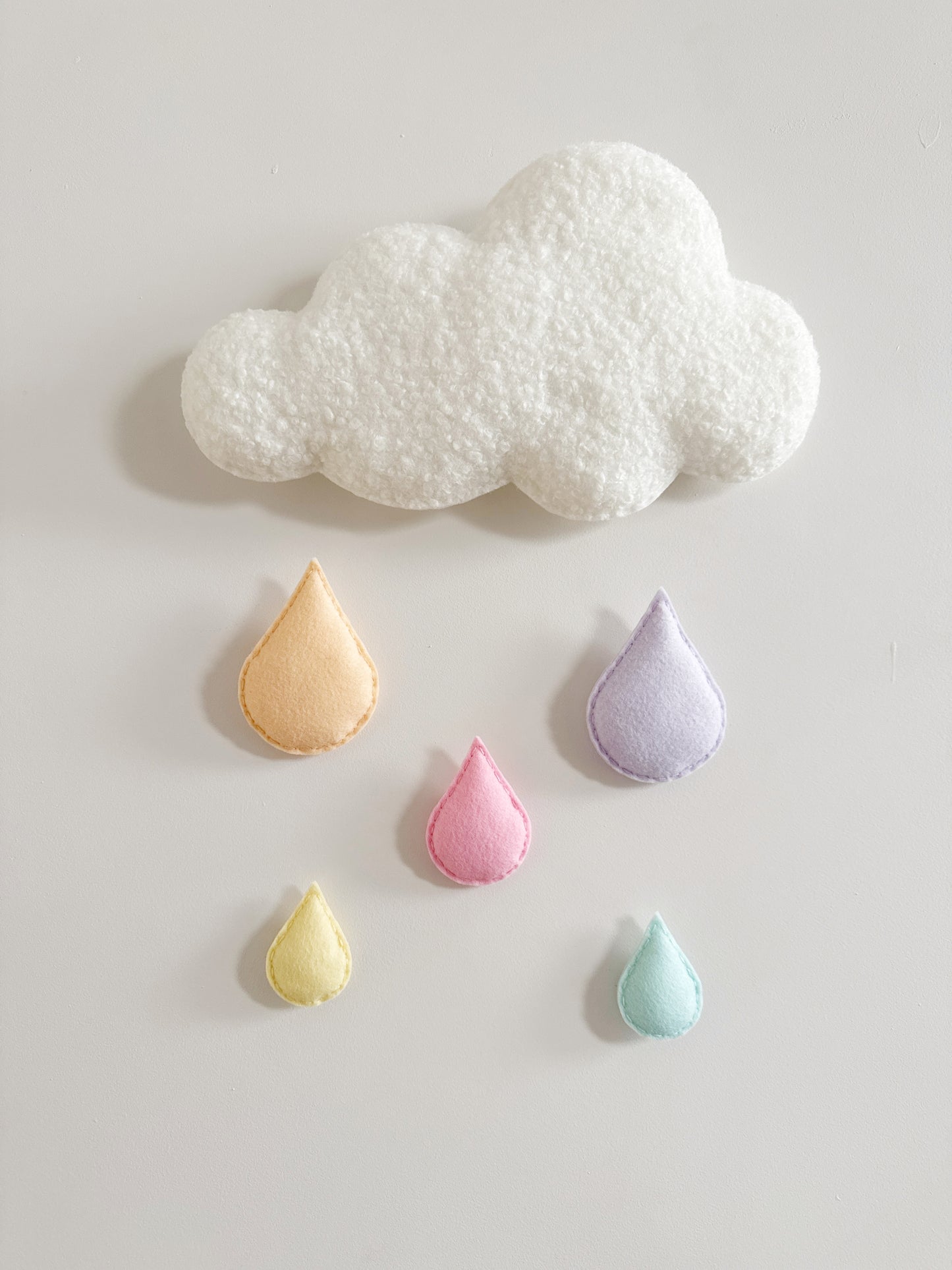 Cloud & Raindrops Wall Display Set - Ivory Bouclé & Pastel Raindrops