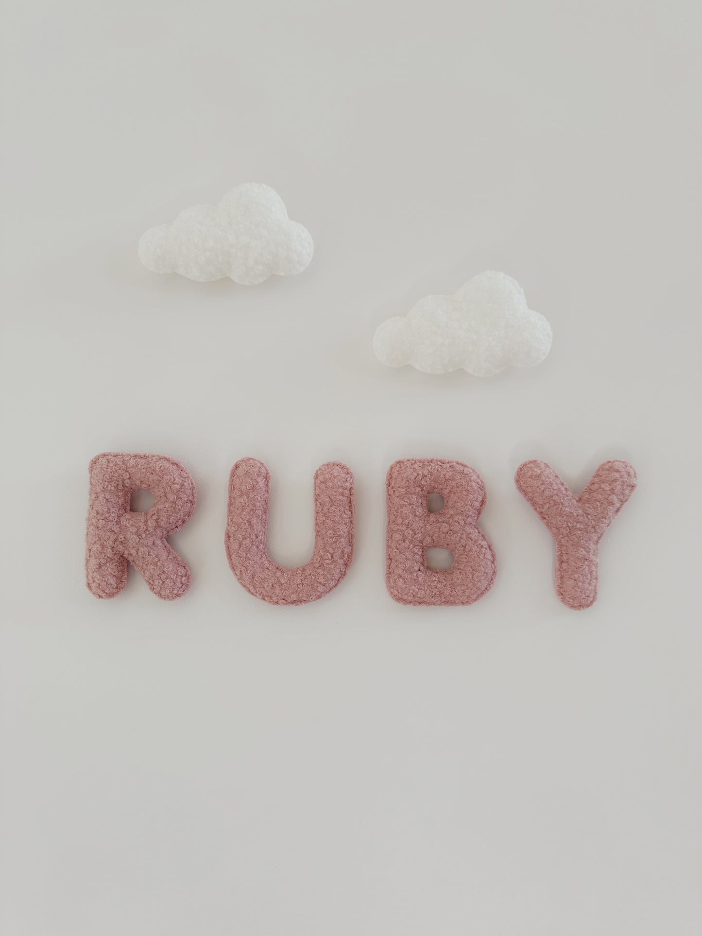 Personalised Name & Clouds Wall Display Set - Ivory & Rose Bouclé