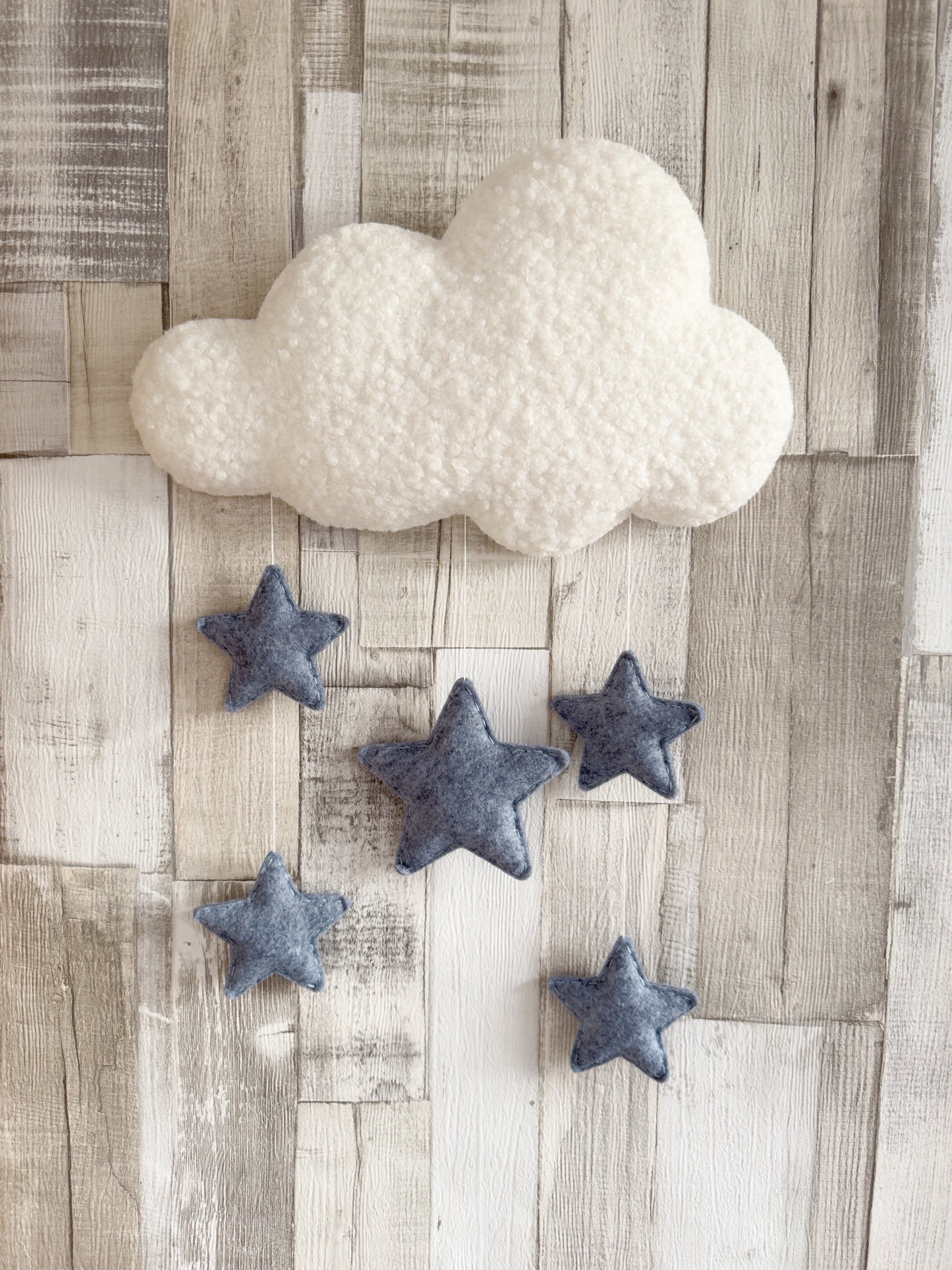5 Stars Bouclé Cloud Wall Mobile - Ivory & Navy