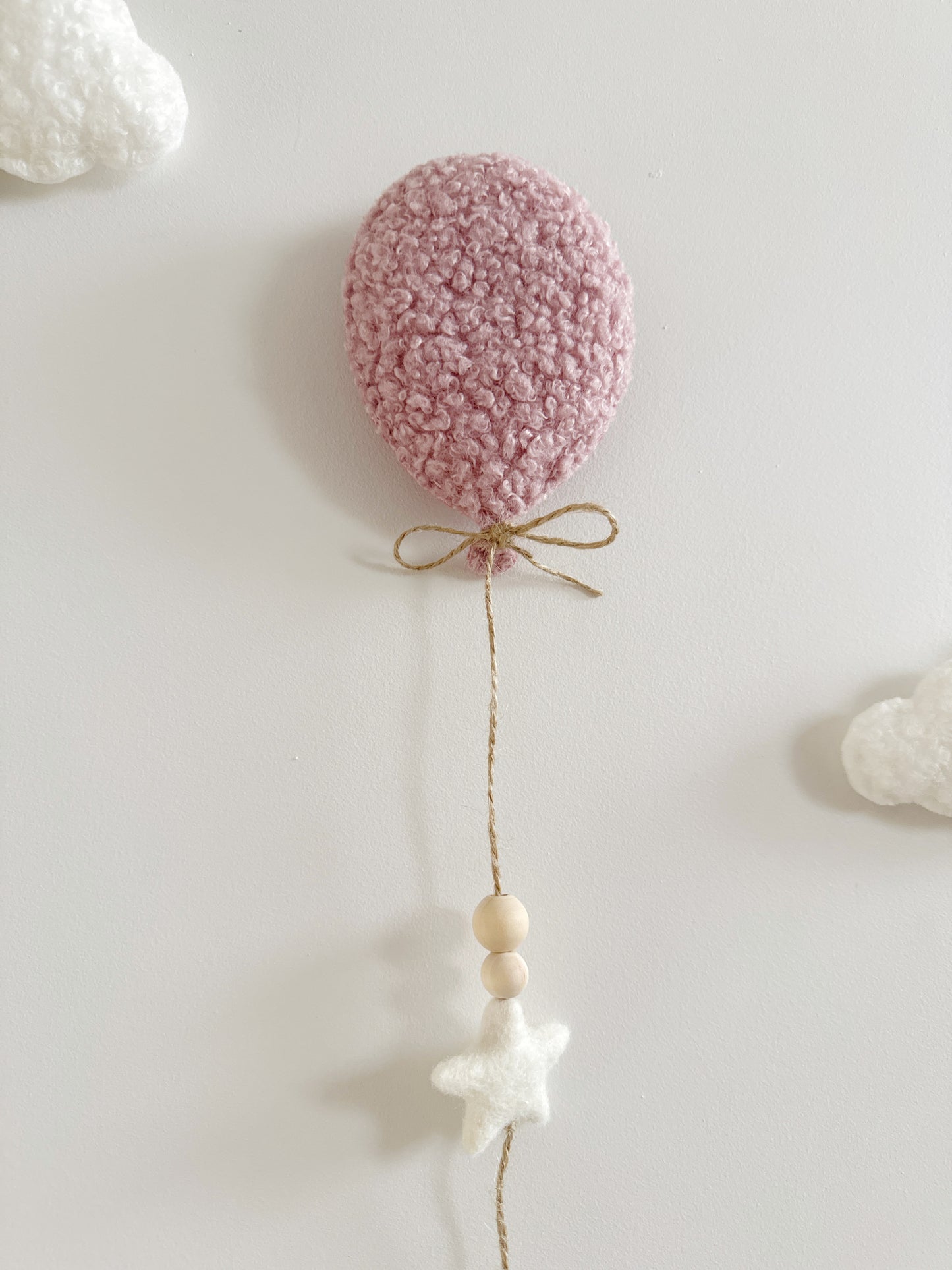 Mini Bunny Wall Display Set - Balloon & Bunny with Clouds - Ivory, Ecru & Dusty Rose Bouclé