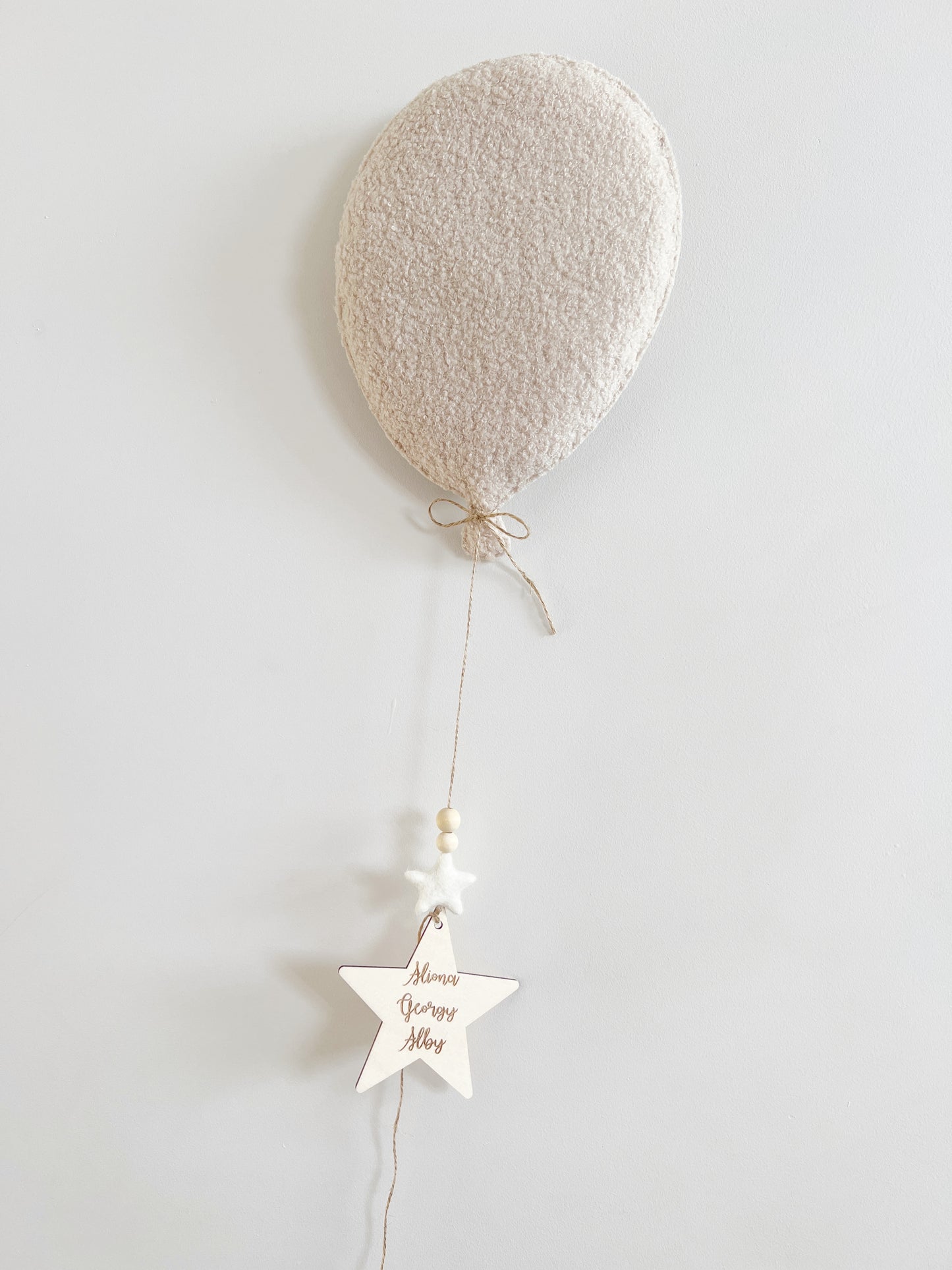 Large Bouclé Balloon with Wooden Star Wall Hanging Decoration