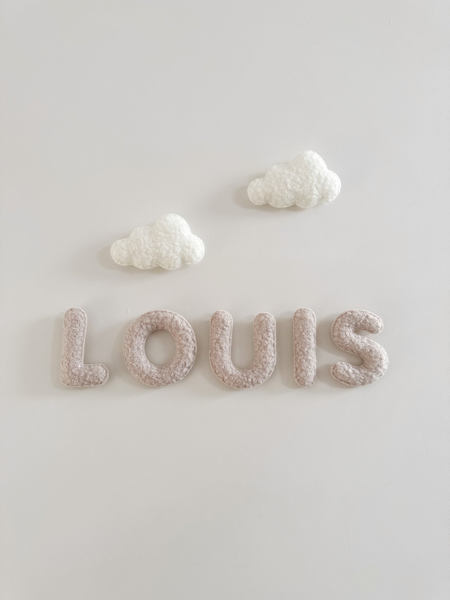 Personalised Name & Clouds Wall Display Set - Ivory & Stone Bouclé