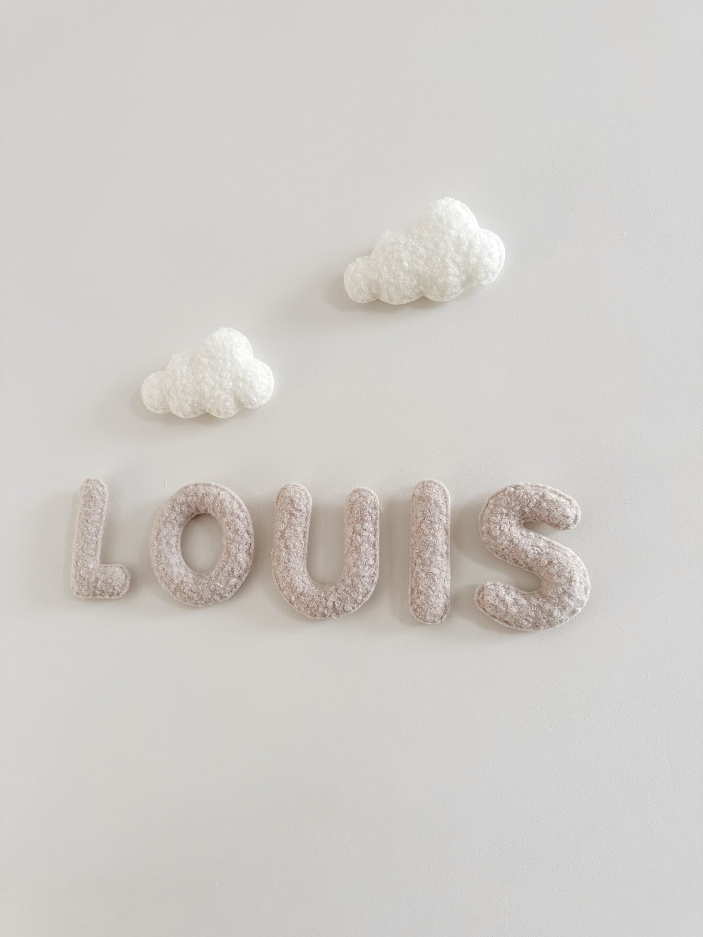Personalised Name & Clouds Wall Display Set - Ivory & Stone Bouclé