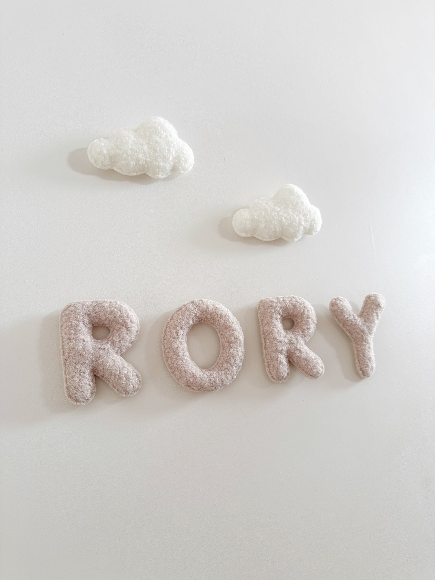 Personalised Name & Clouds Wall Display Set - Ivory & Stone Bouclé