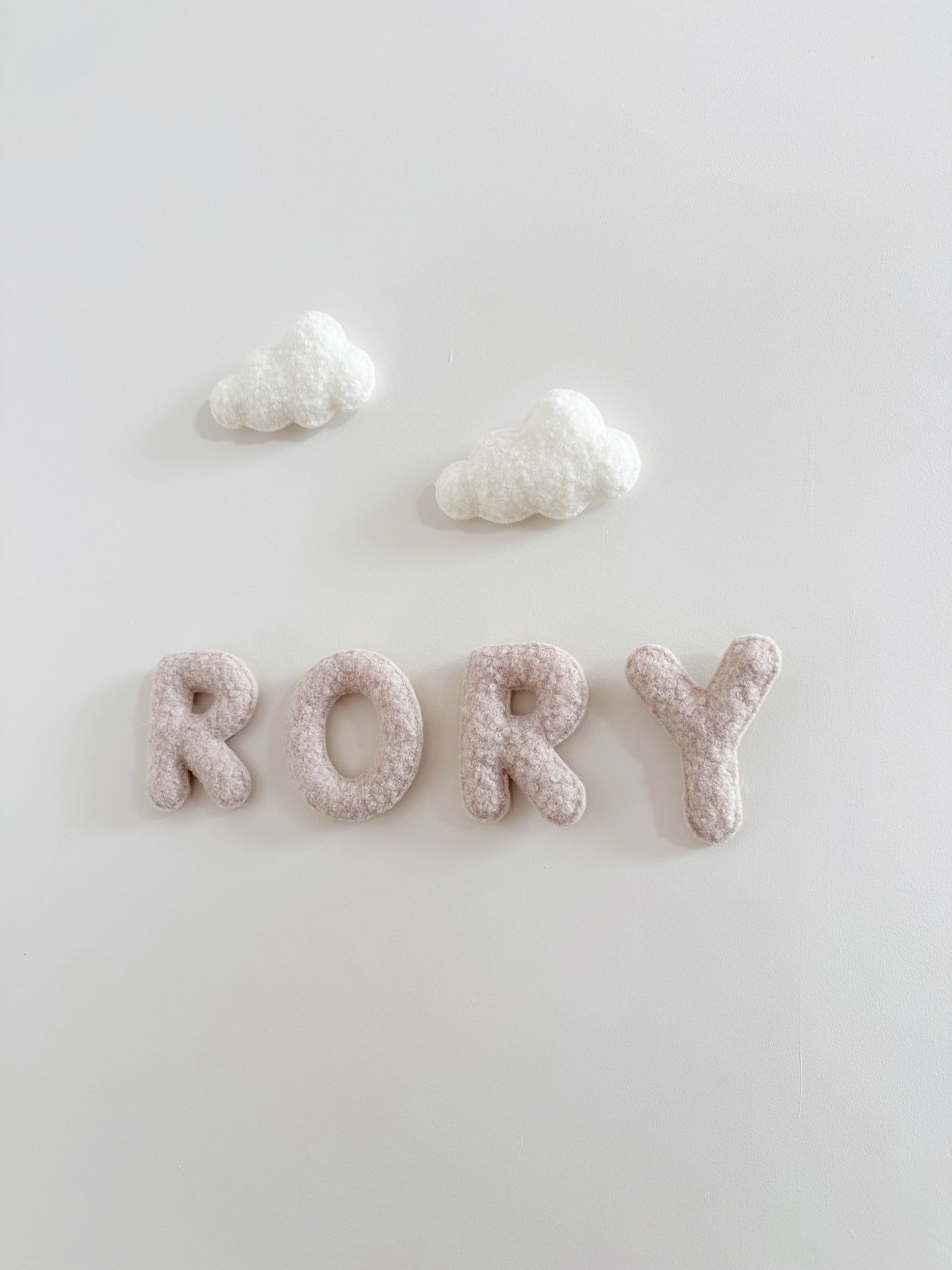 Personalised Name & Clouds Wall Display Set - Ivory & Stone Bouclé
