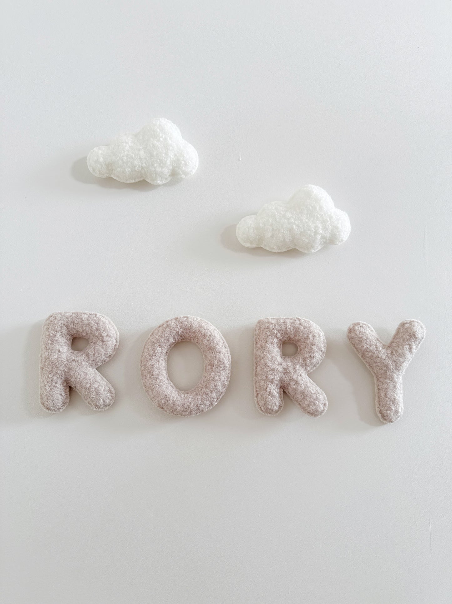Personalised Name & Clouds Wall Display Set - Ivory & Stone Bouclé