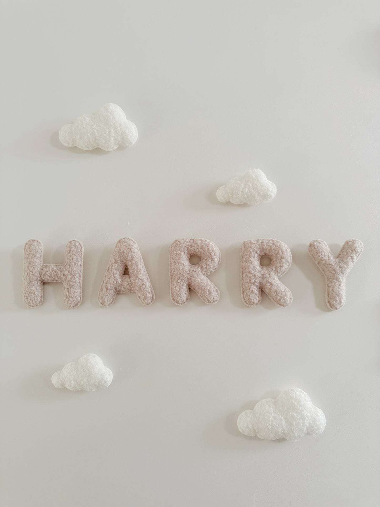 Personalised Name & Clouds Wall Display Set 4 Clouds - Ivory & Stone Bouclé