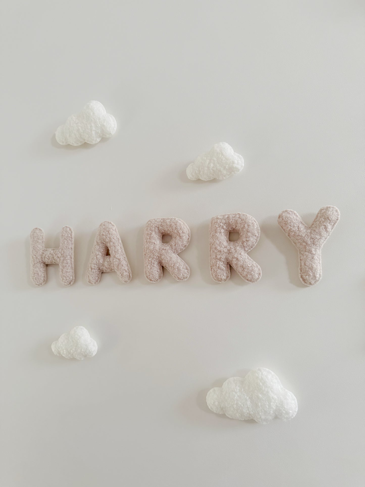 Personalised Name & Clouds Wall Display Set 4 Clouds - Ivory & Stone Bouclé