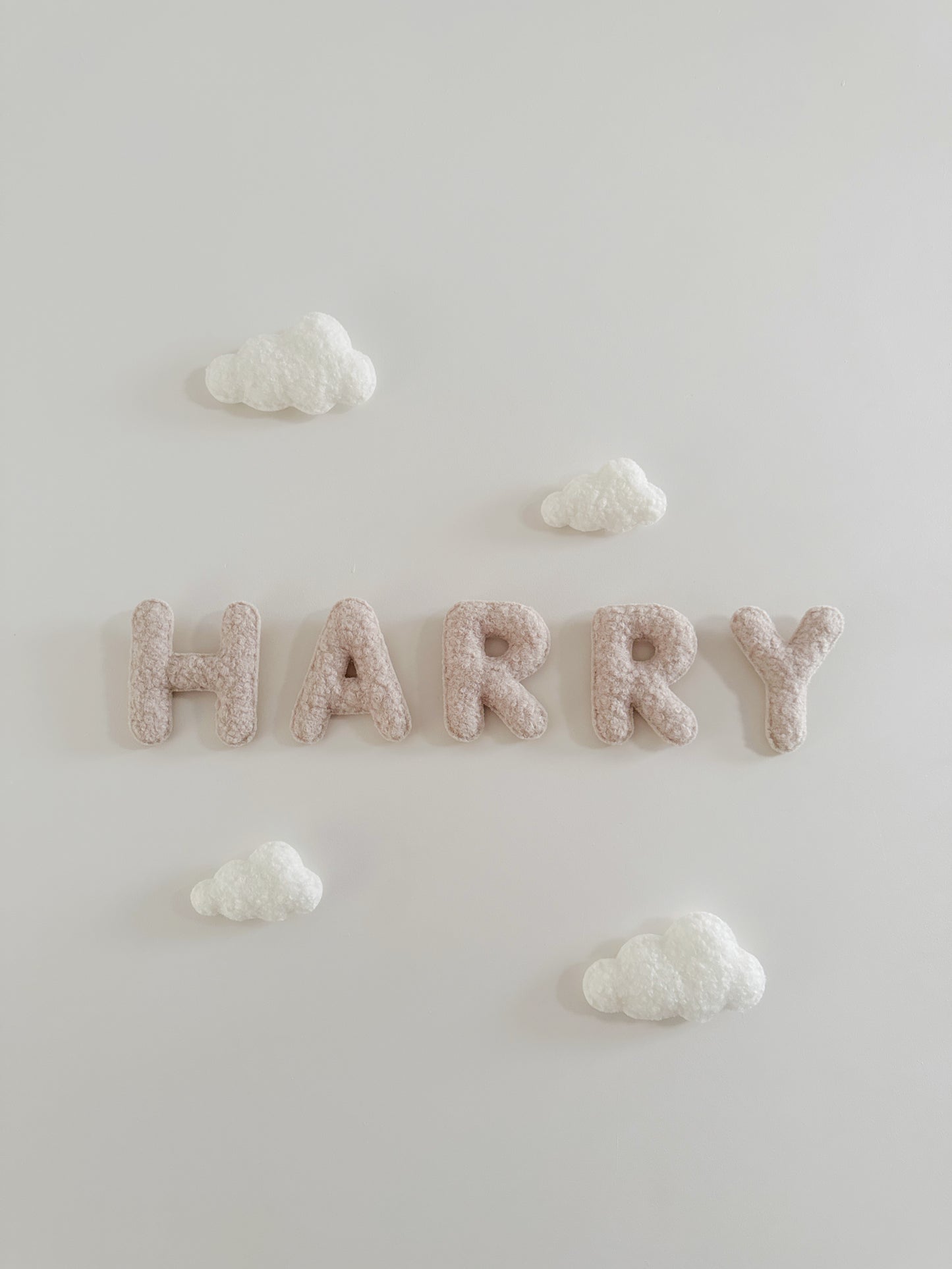 Personalised Name & Clouds Wall Display Set 4 Clouds - Ivory & Stone Bouclé