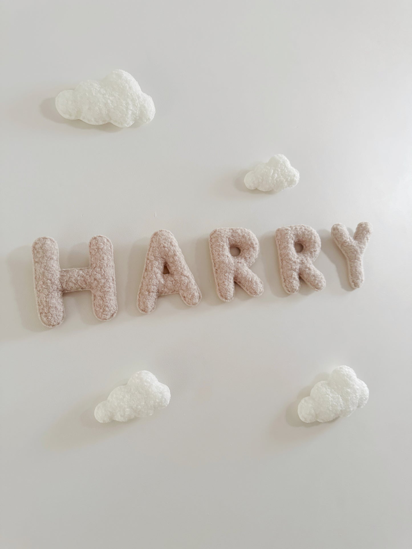 Personalised Name & Clouds Wall Display Set 4 Clouds - Ivory & Stone Bouclé