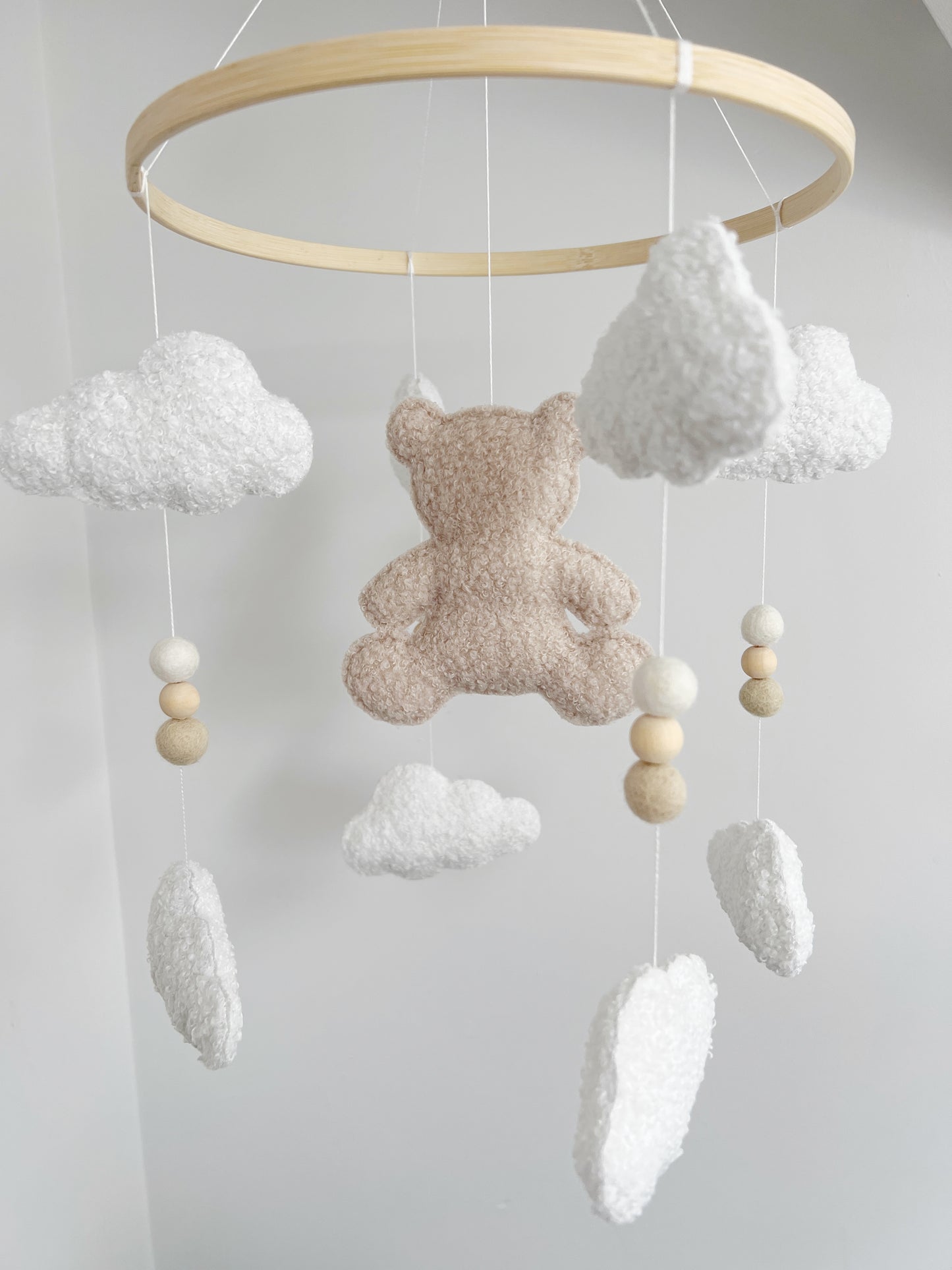 Bouclé Teddy Bear & Clouds Cot Mobile