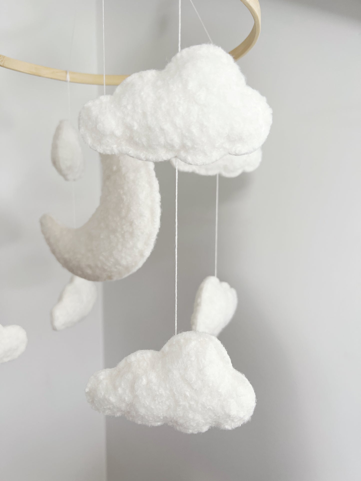 Moon & Clouds Cot Mobile - Ivory Bouclé - Without Beads & Felt Balls