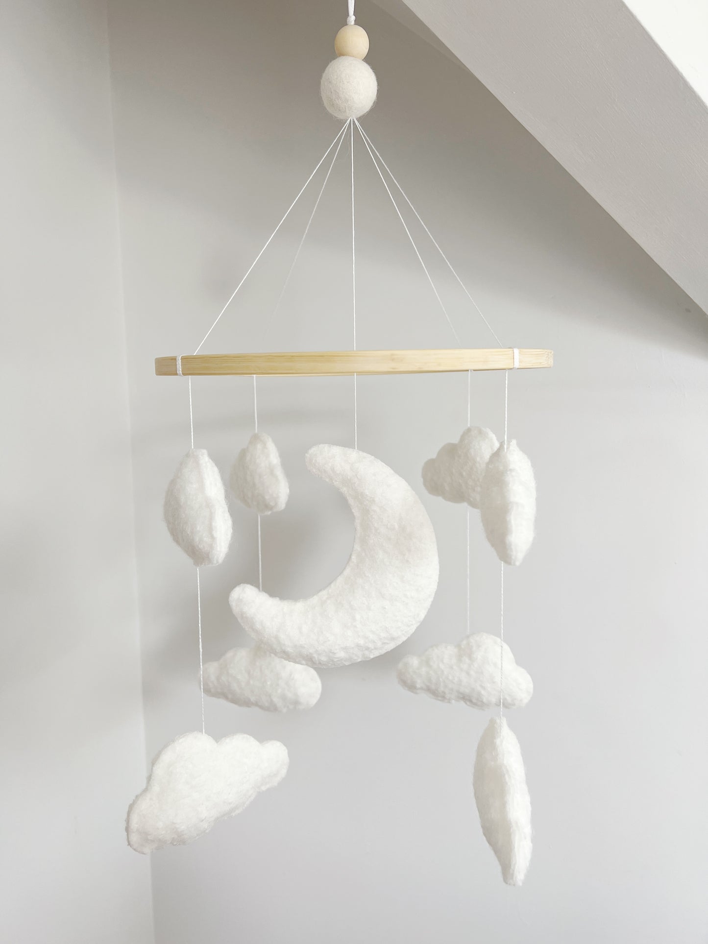 Moon & Clouds Cot Mobile - Ivory Bouclé - Without Beads & Felt Balls