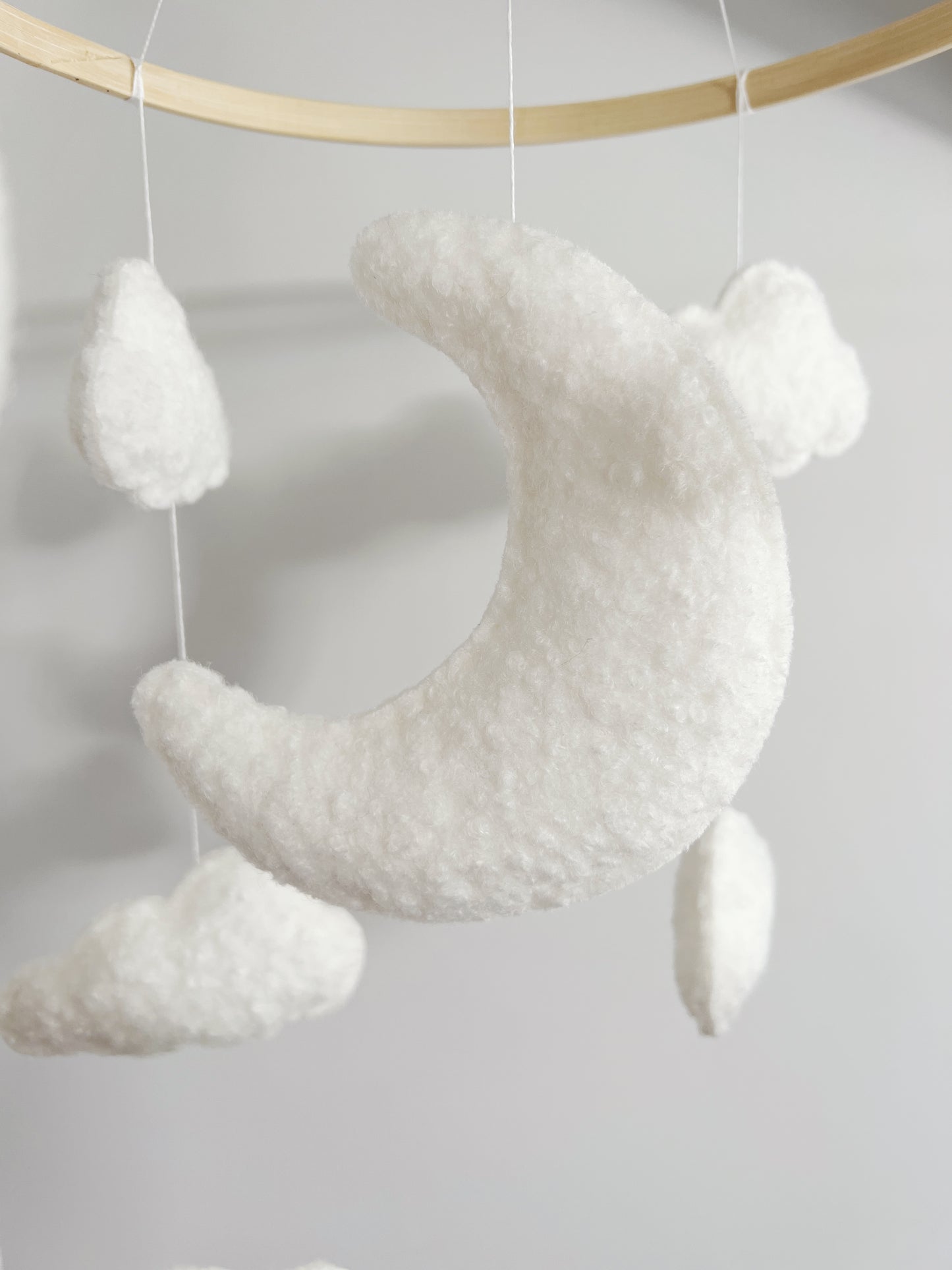 Moon & Clouds Cot Mobile - Ivory Bouclé - Without Beads & Felt Balls