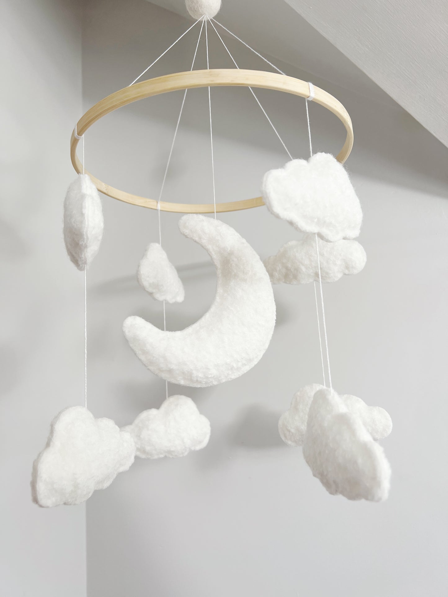 Moon & Clouds Cot Mobile - Ivory Bouclé - Without Beads & Felt Balls