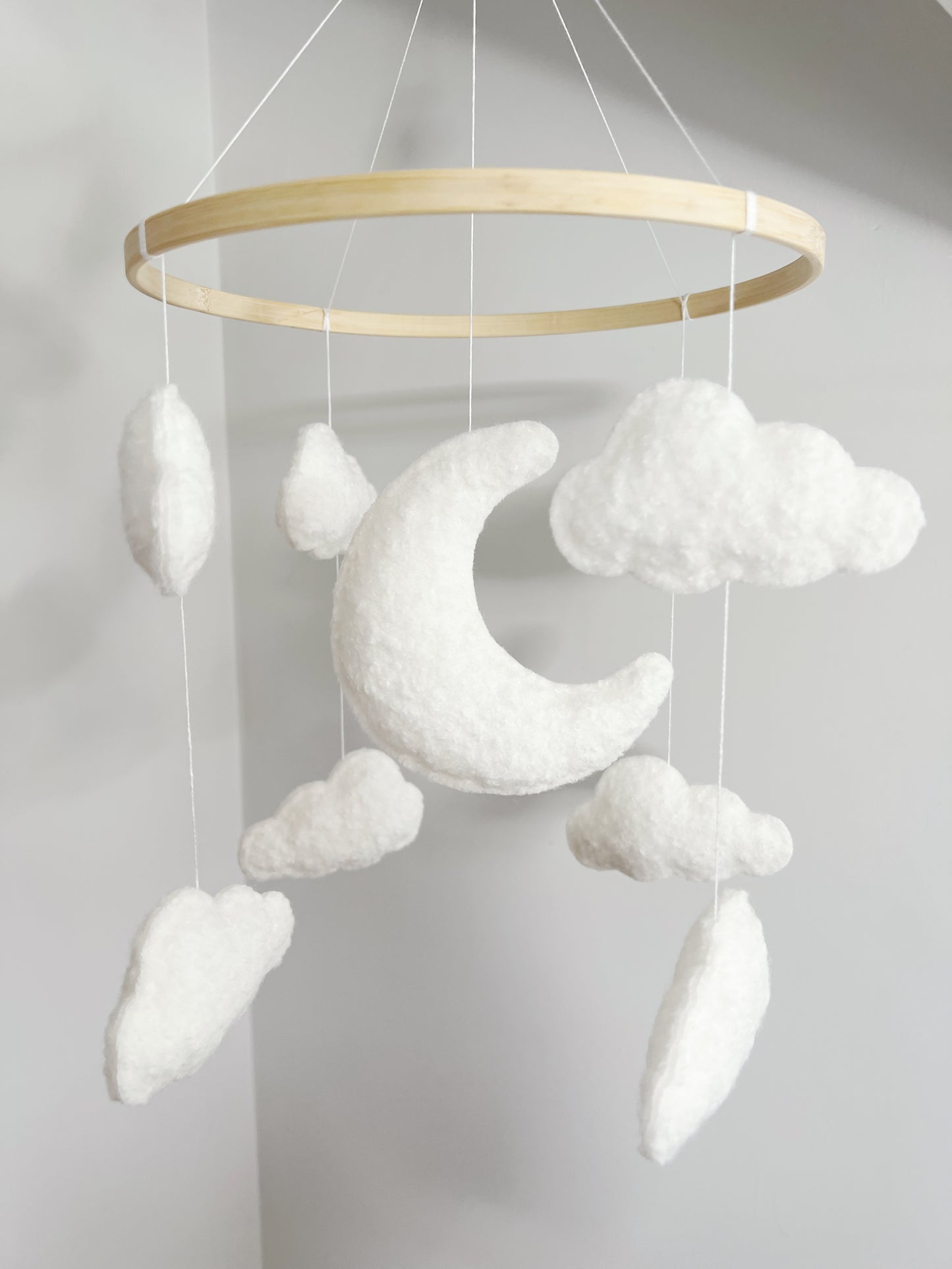 Moon & Clouds Cot Mobile - Ivory Bouclé - Without Beads & Felt Balls