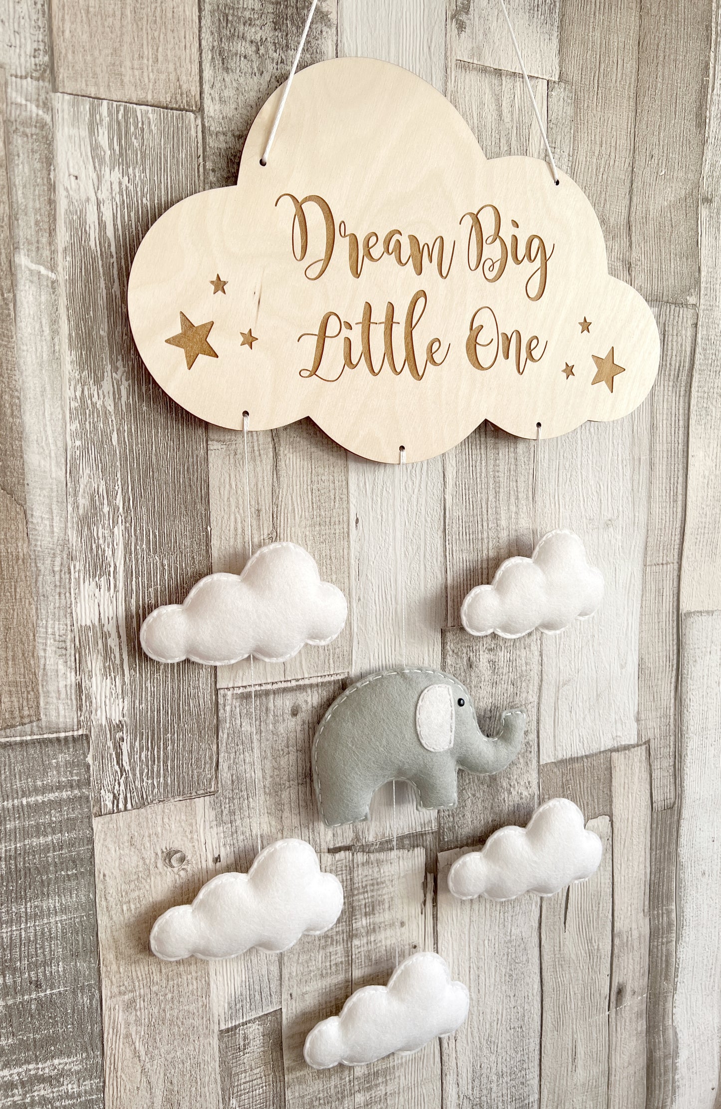 Dream Big Little One Elephant & Clouds Wall Mobile, Elephant Theme Nursery, Cloud Theme Nursery, Elephant Nursery Decor, Nursery Wall Art, Cloud Theme Nursery, Grey & White Nursery Decor, Neutral Nursery Decor, White Cloud Theme Nursery, Baby Mobile, Nursery Mobile, Baby Room Decoration, Elephant Nursery Mobile