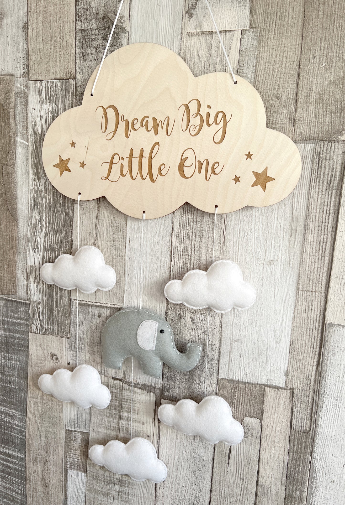 Dream Big Little One Elephant & Clouds Wall Mobile, Elephant Theme Nursery, Cloud Theme Nursery, Elephant Nursery Decor, Nursery Wall Art, Cloud Theme Nursery, Grey & White Nursery Decor, Neutral Nursery Decor, White Cloud Theme Nursery, Baby Mobile, Nursery Mobile, Baby Room Decoration, Elephant Nursery Mobile