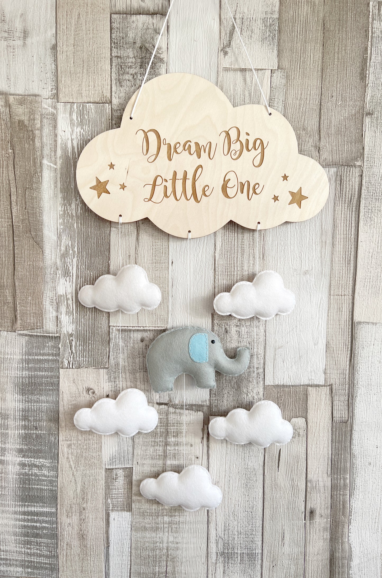 Dream Big Little One Elephant & Clouds Wall Mobile, Elephant Theme Nursery, Cloud Theme Nursery, Elephant Nursery Decor, Nursery Wall Art, Cloud Theme Nursery, Grey & White Nursery Decor, Neutral Nursery Decor, White Cloud Theme Nursery, Baby Mobile, Nursery Mobile, Baby Room Decoration, Elephant Nursery Mobile