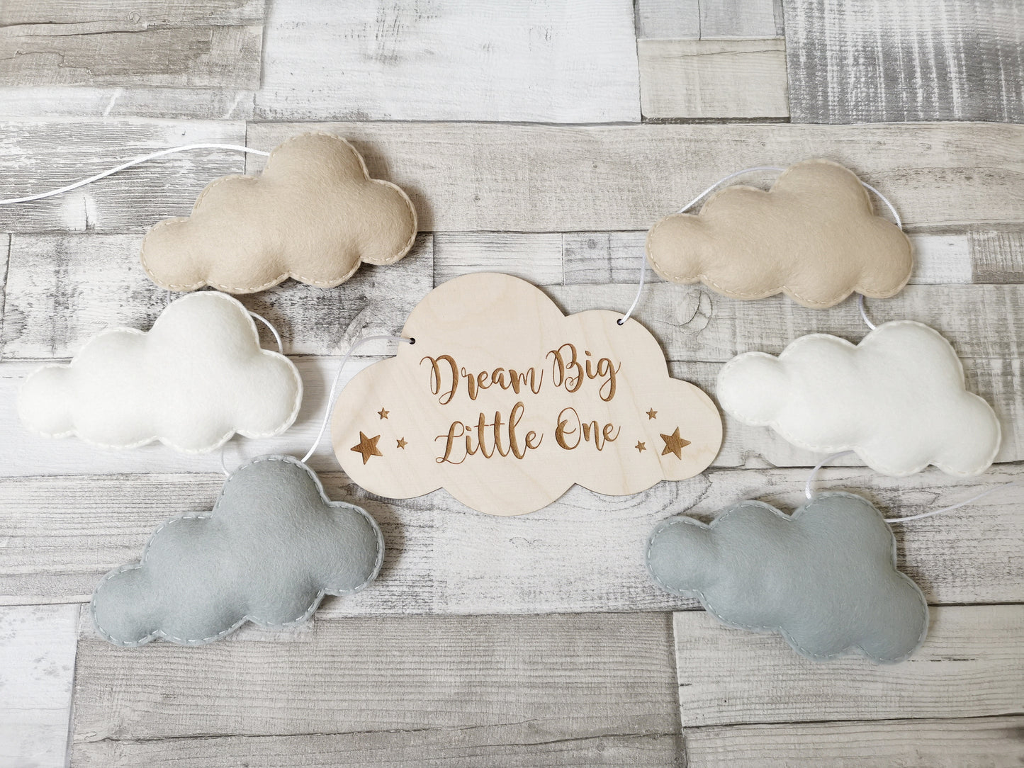 Dream Big Little One Cloud Bunting Nursery Decor, Neutral Nursery Decor, Cloud Theme Nursery