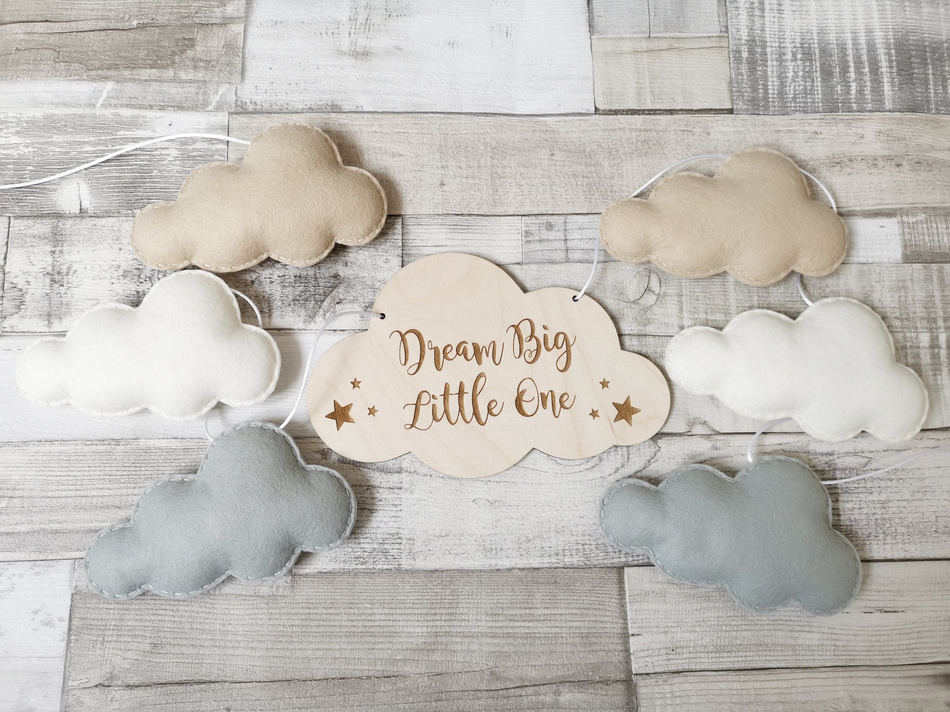 Dream Big Little One Cloud Bunting Nursery Decor, Neutral Nursery Decor, Cloud Theme Nursery
