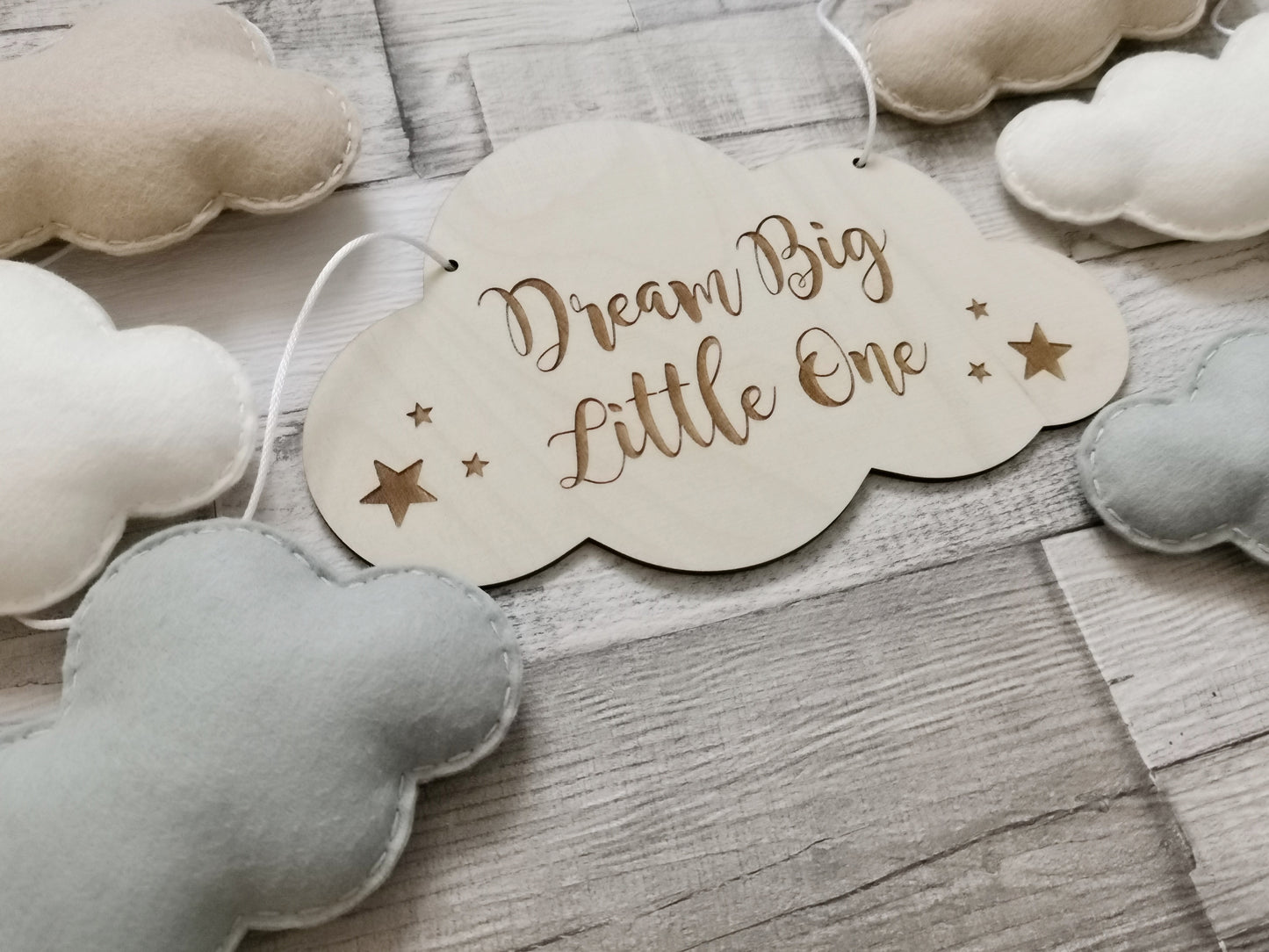 Dream Big Little One Cloud Bunting Nursery Decor, Neutral Nursery Decor, Cloud Theme Nursery